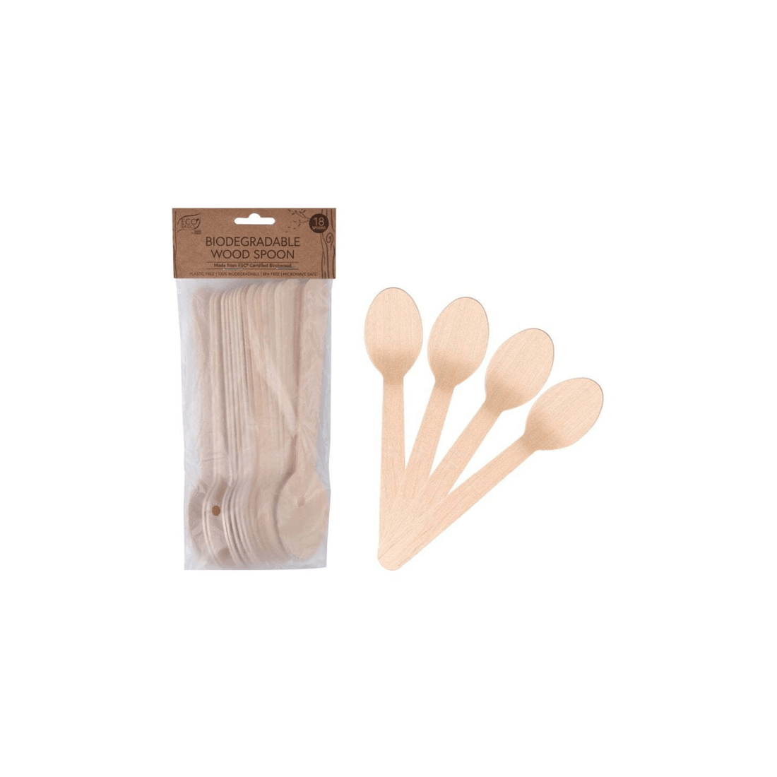 1 18pc Eco Basics 16.5cm Biodegradable Birchwood Spoon Disposable Cutlery Utensil
 - Natural, 1 of 5