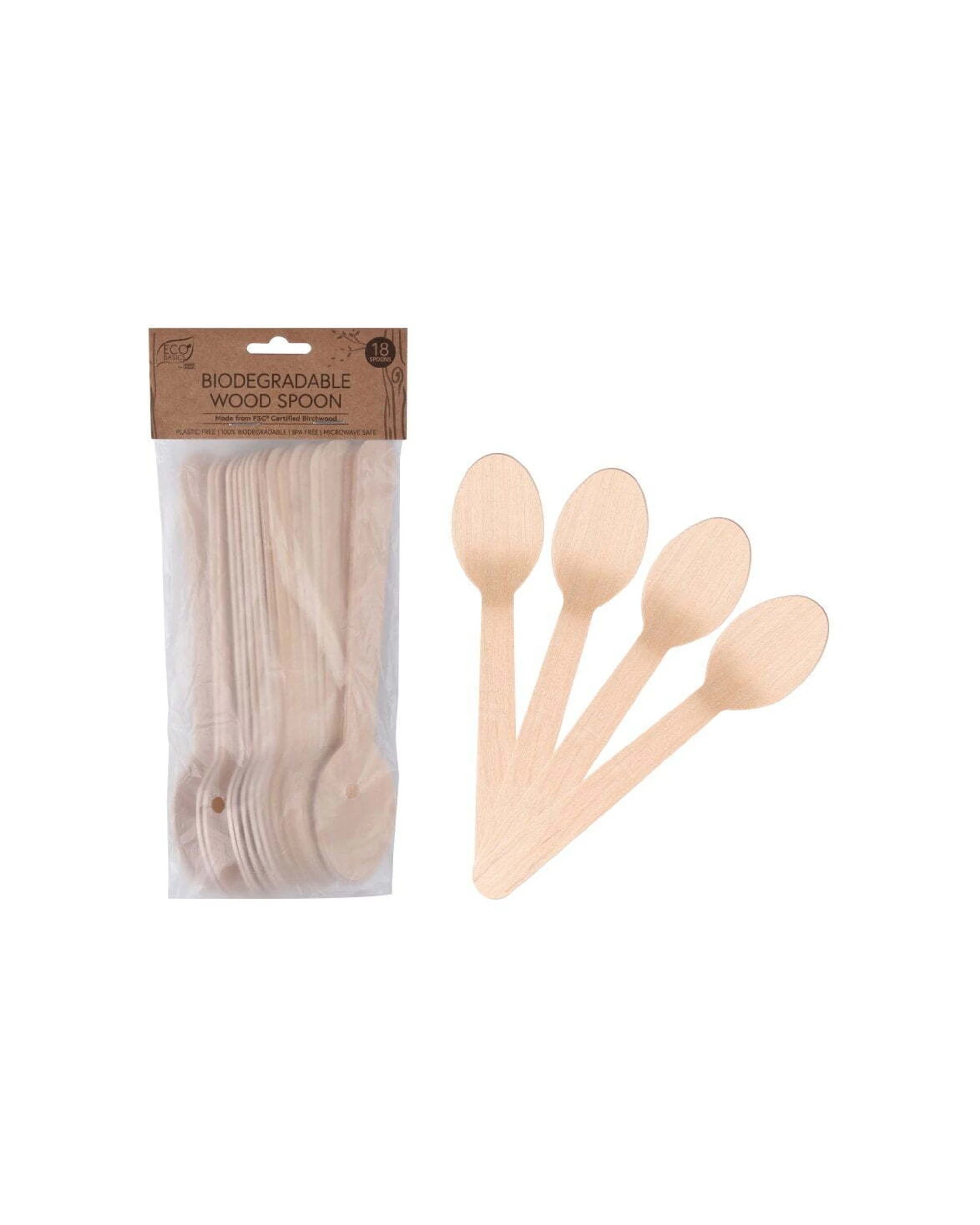 1 18pc Eco Basics 16.5cm Biodegradable Birchwood Spoon Disposable Cutlery Utensil
 - Natural, 1 of 5