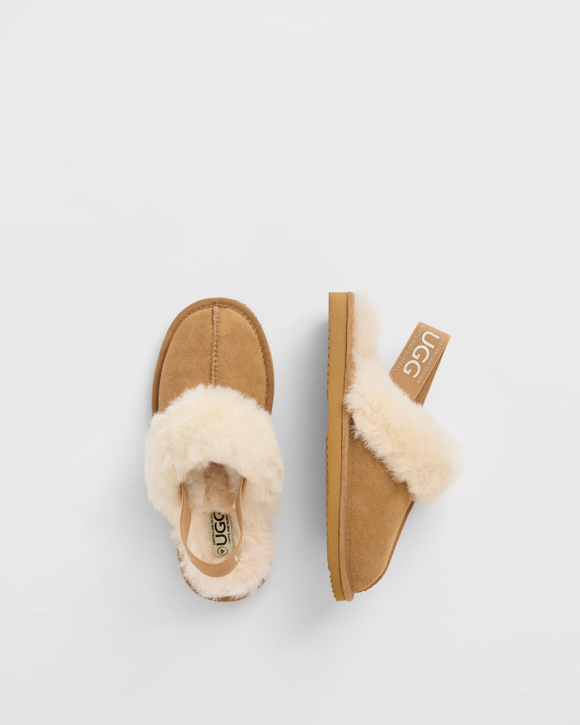 3 Australian Design Ugg Boots and Slippers Australian Design UGG Leather and Sheepskin Elastic Scuff Slippers CHESTNUT, 3 of 3