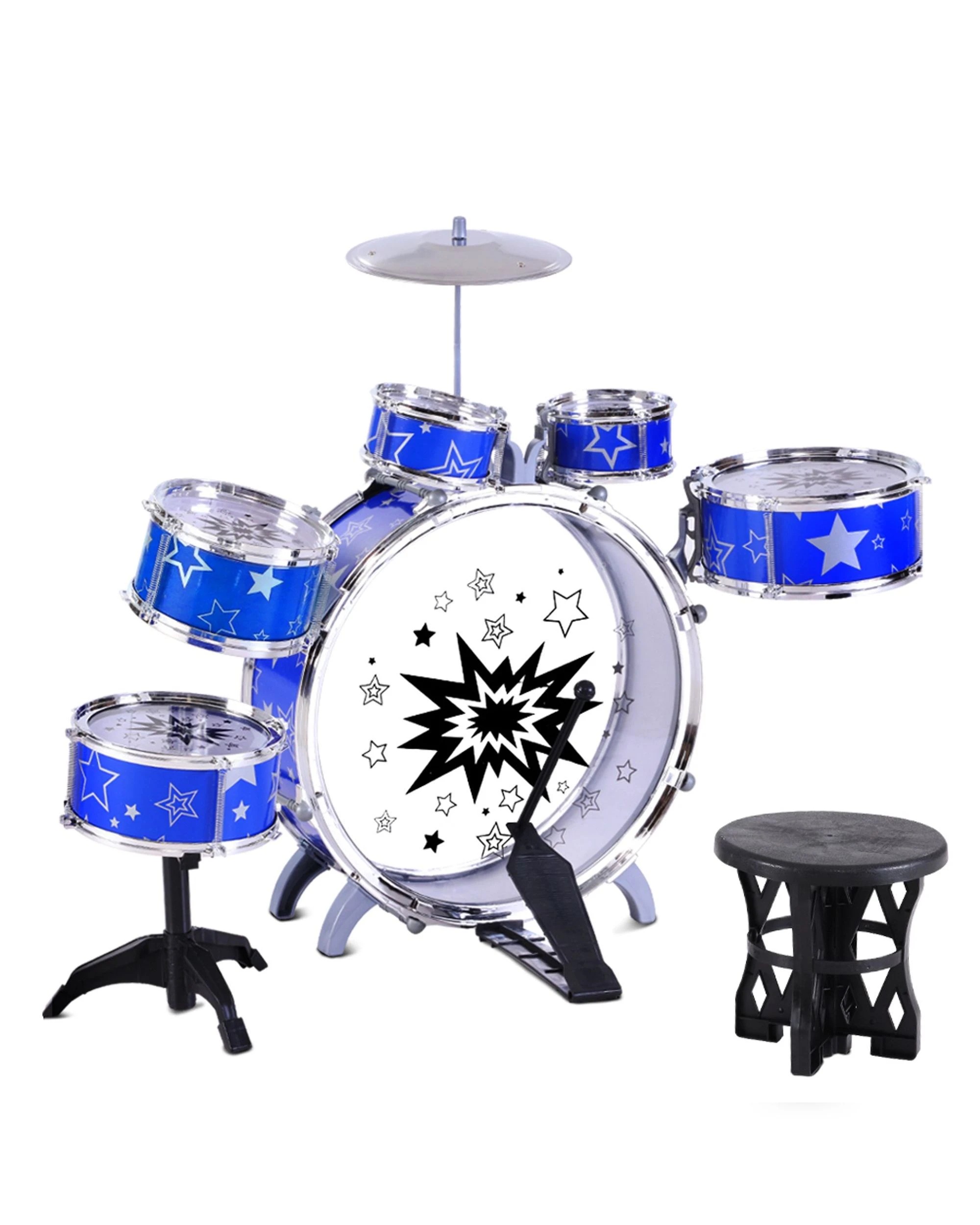 1 Keezi Kids Drum Kit Set Pretend Play Junior Drums Musical Toys Childrens 11pcs - Blue, 1 of 8