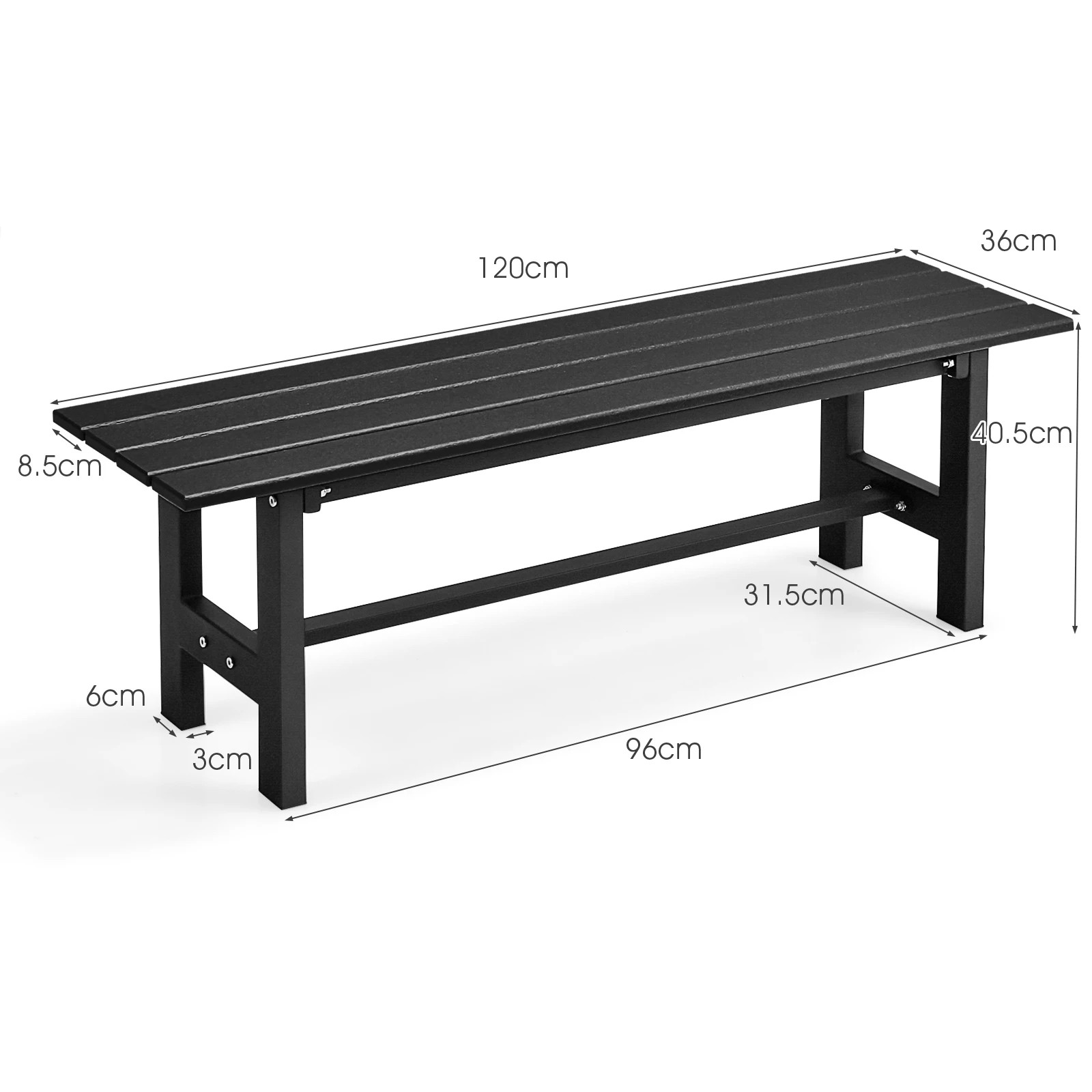 2 Costway 2-Person Outdoor Bench 1.2M Garden Patio Dining Chair Plastic Coated - Black, 2 of 2