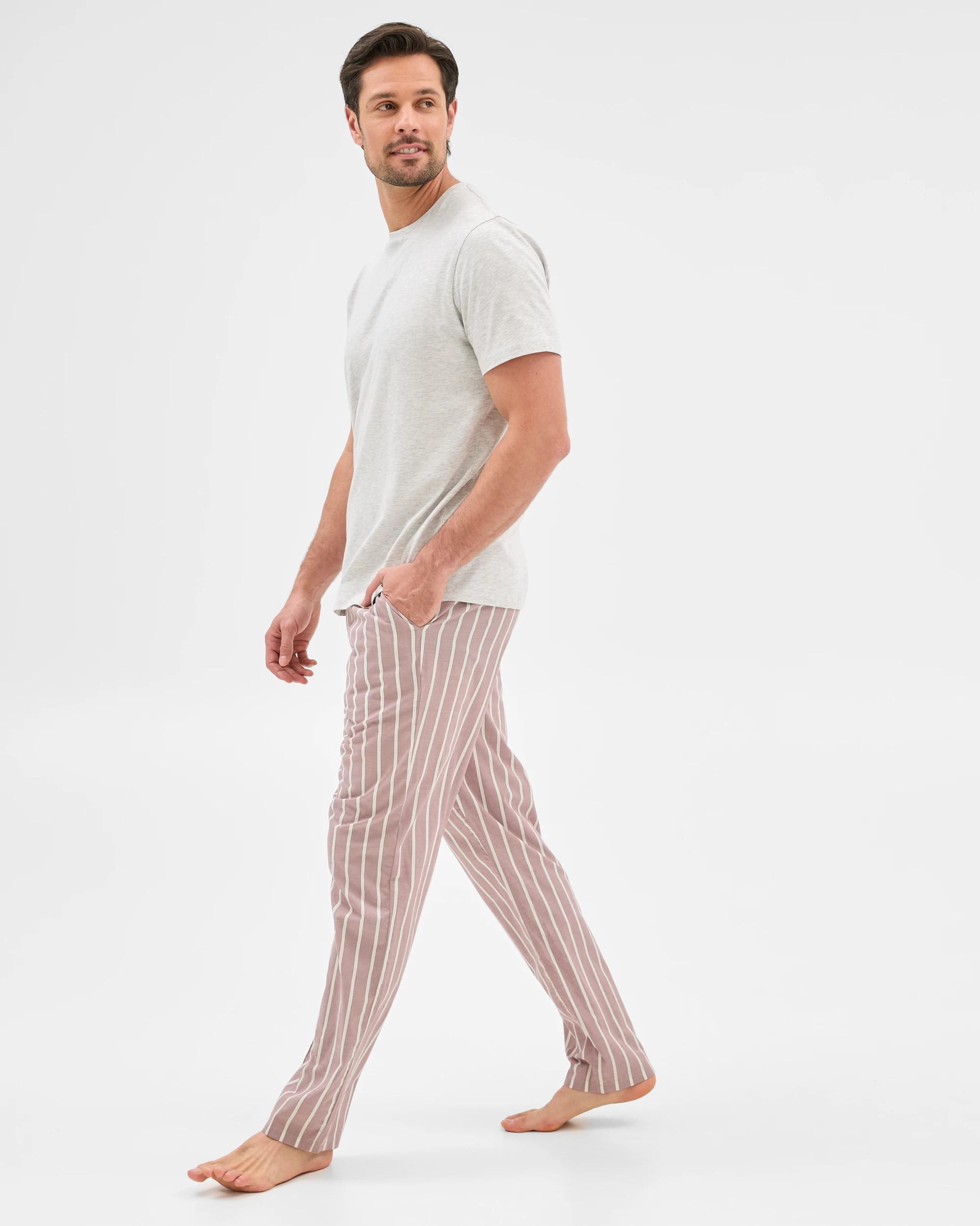 4 Target Mens Australian Cotton Jersey/poplin Pyjama Set GREY MARLE/ RED STRIPE, 4 of 8