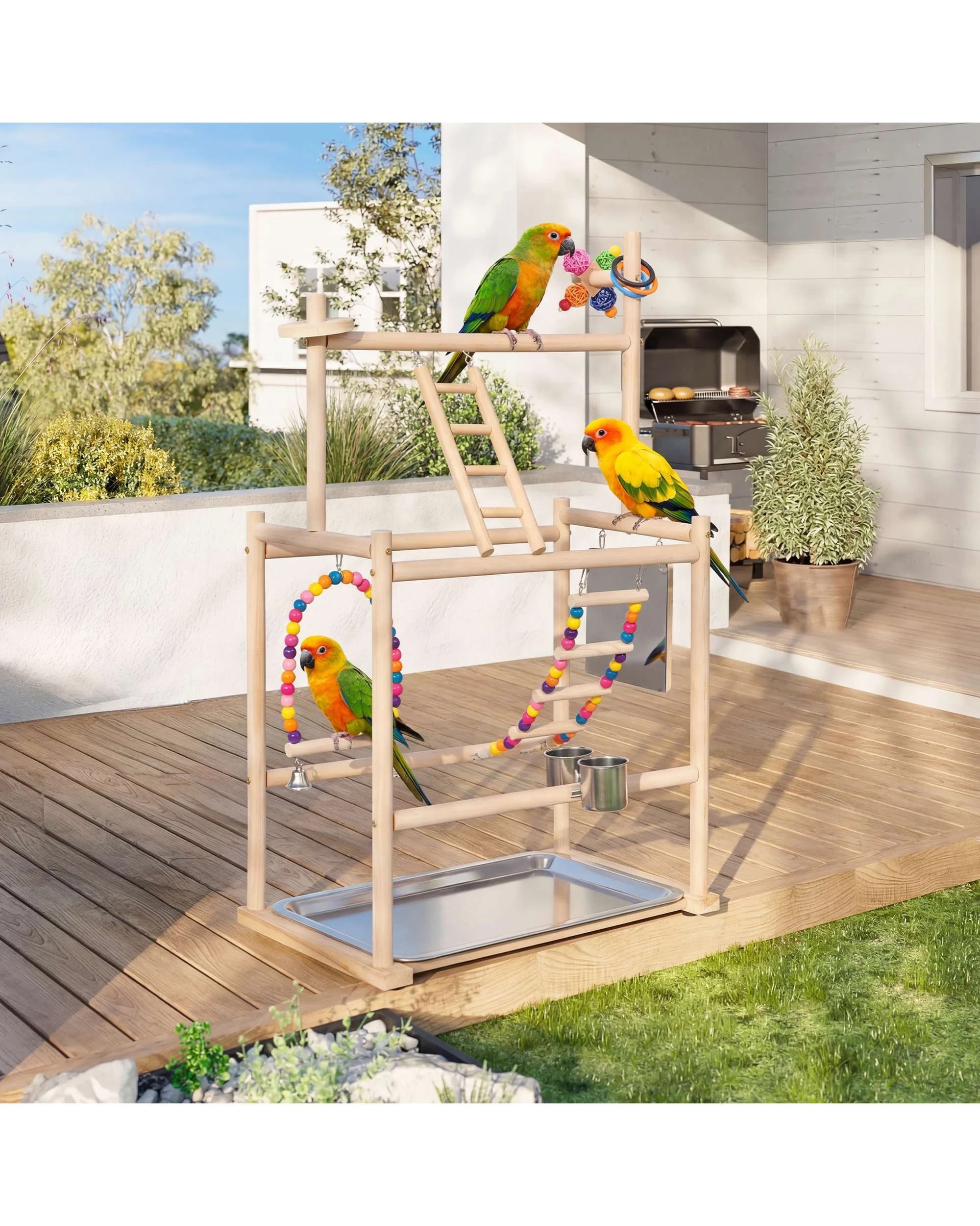 3 Advwin Bird Playground Natural Wood Parrot Playstand, 3 of 8