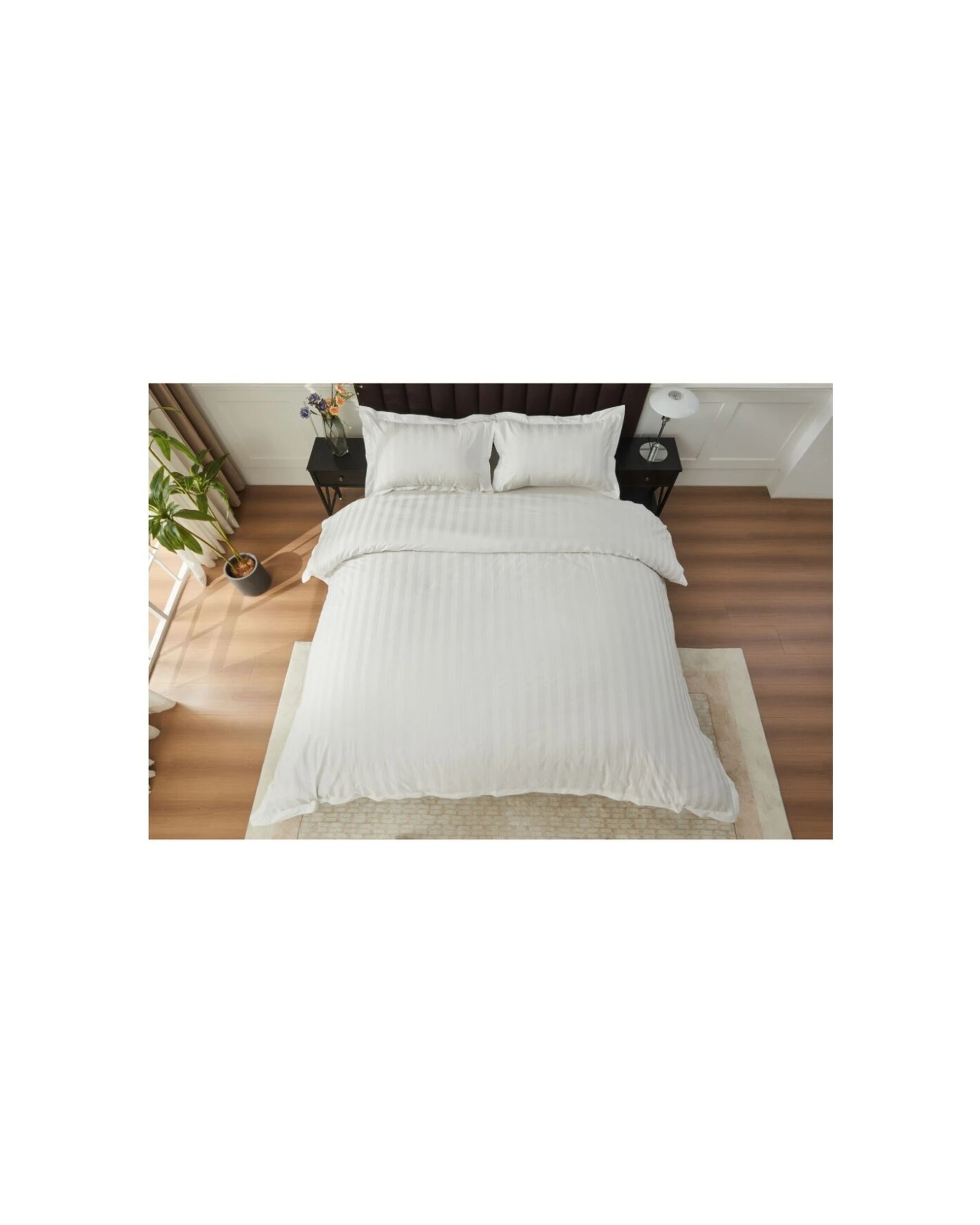 7 Grosvenor House 500TC Hotel Stripe Quilt Duvet Cover Bed Set Queen - White, 7 of 8