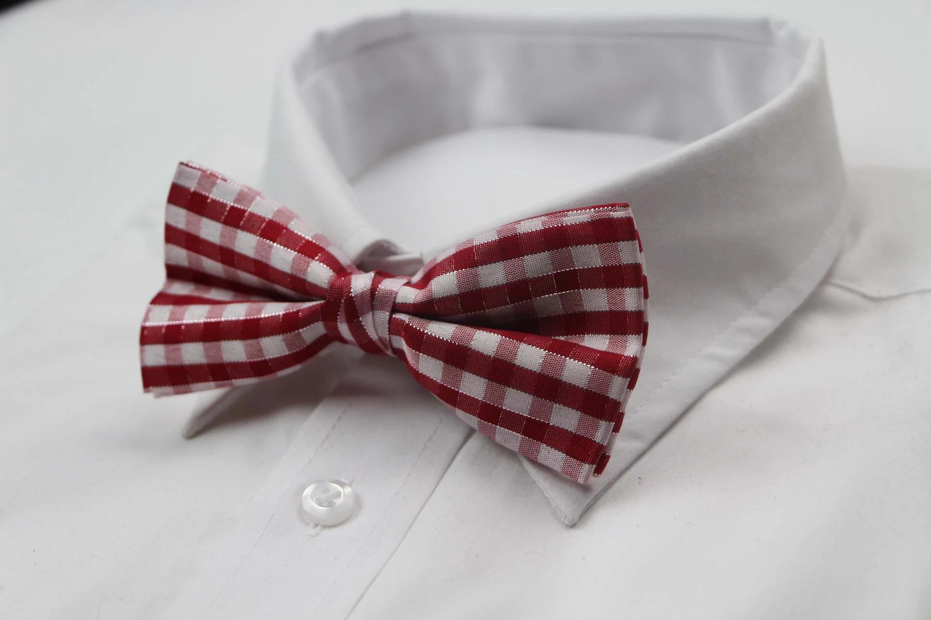4 Zasel Mens Red, White & Pink Plaid Patterned Tinsel Bow Tie - Multi, 4 of 5