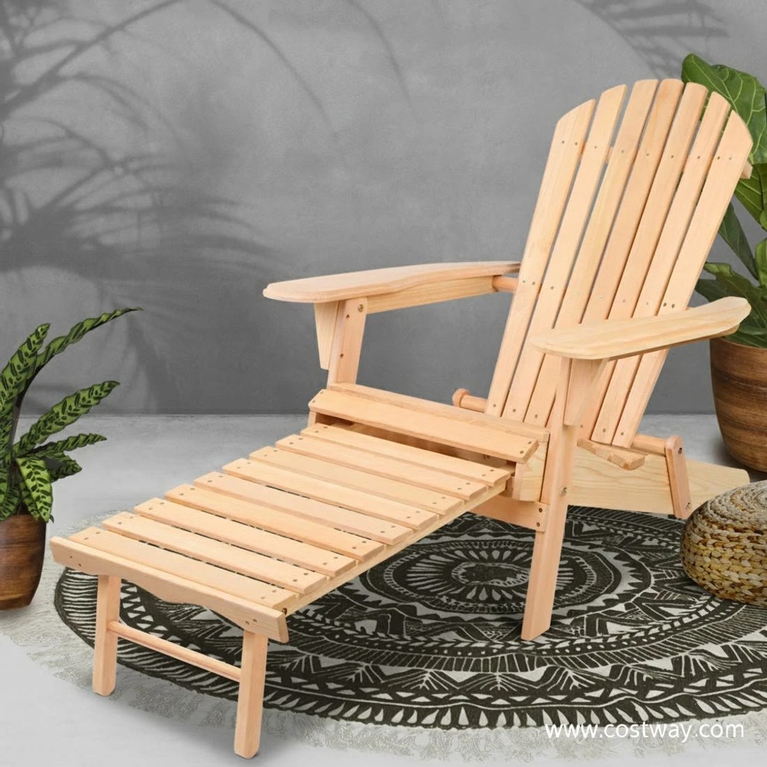 6 Gardeon Adirondack Outdoor Chairs Wooden Sun Lounge Patio Furniture Garden - Natural, 6 of 8