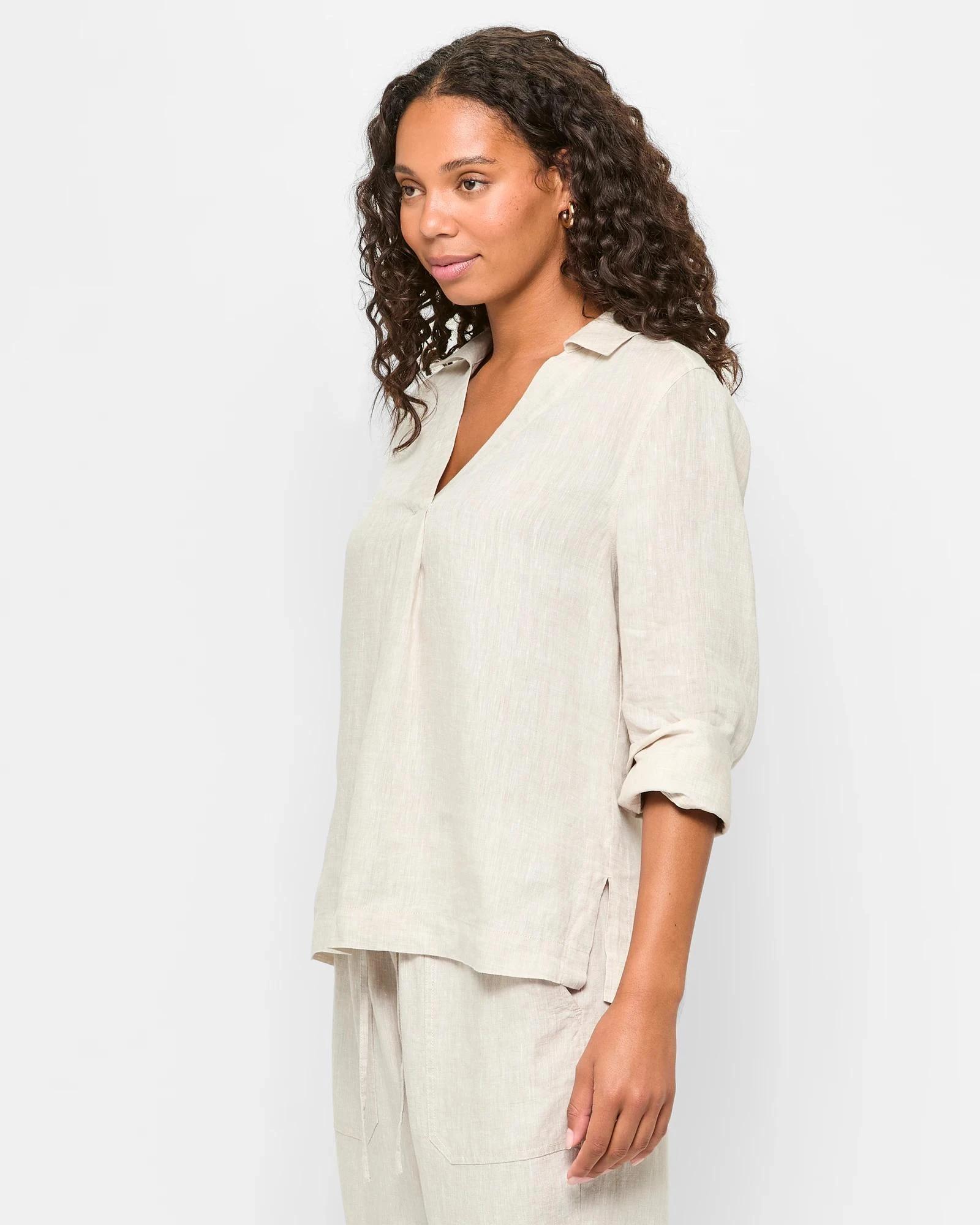 3 Target Woman European Linen 3/4 Sleeve Popover Shirt FLAX, 3 of 5