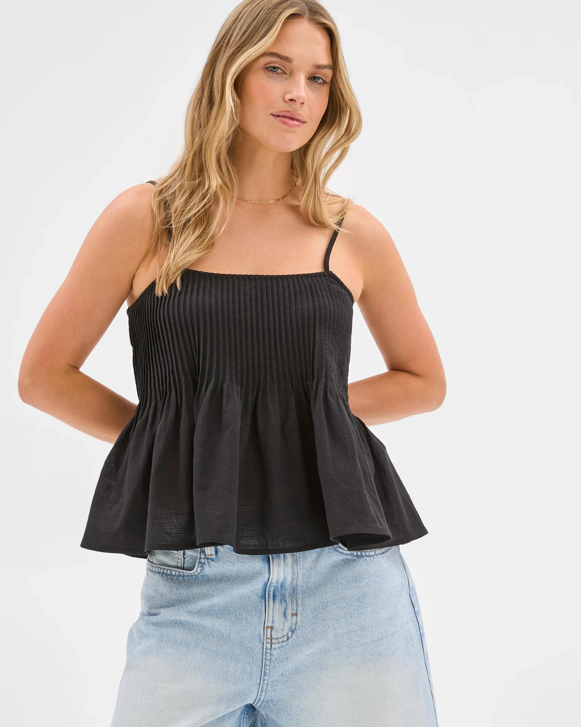 2 Lily Loves Australian Cotton Woven Pintuck Cami BLACK, 2 of 7