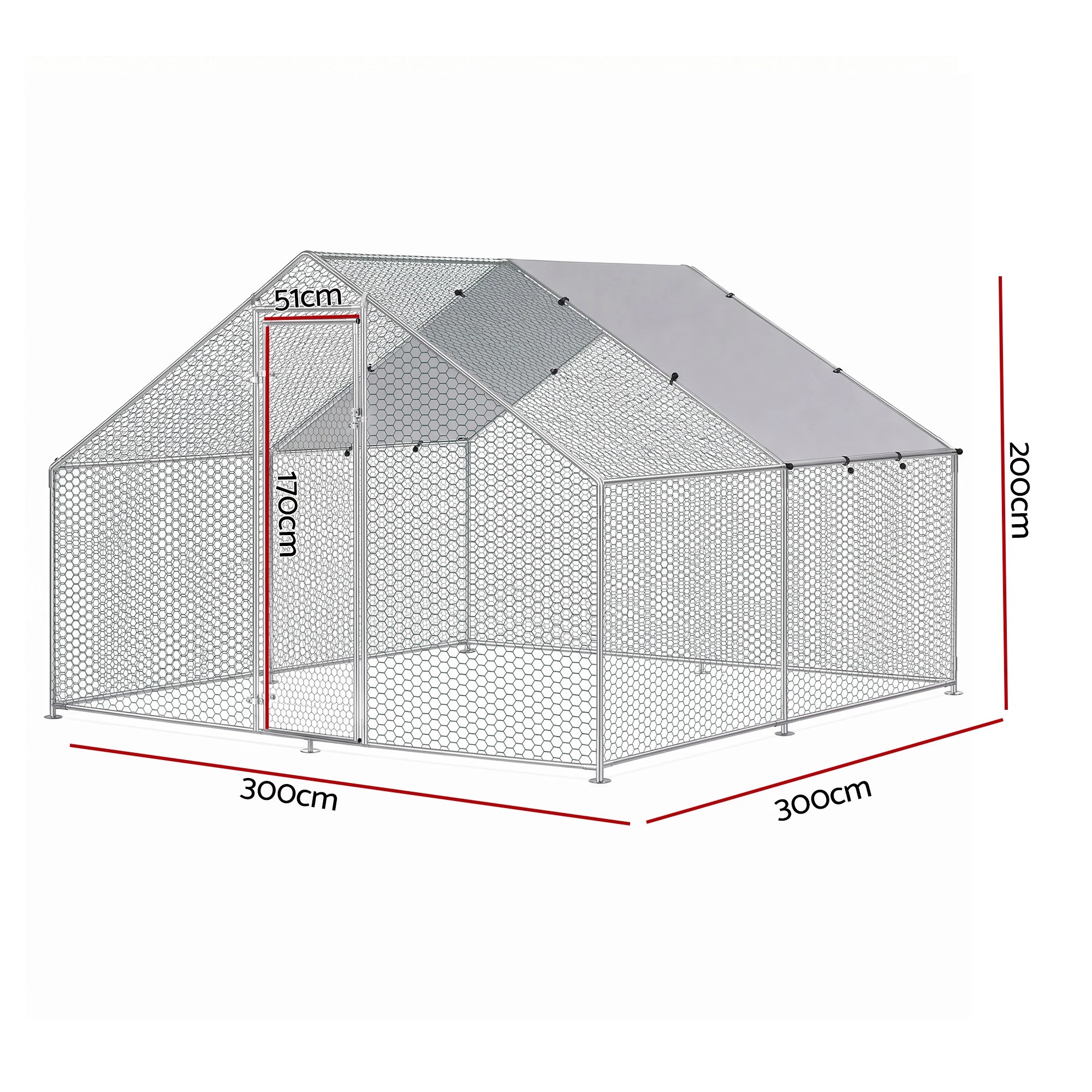 i.Pet Chicken Coop Large 3x3x2m Walk in Hen Cage Run Rabbit Hutch ...