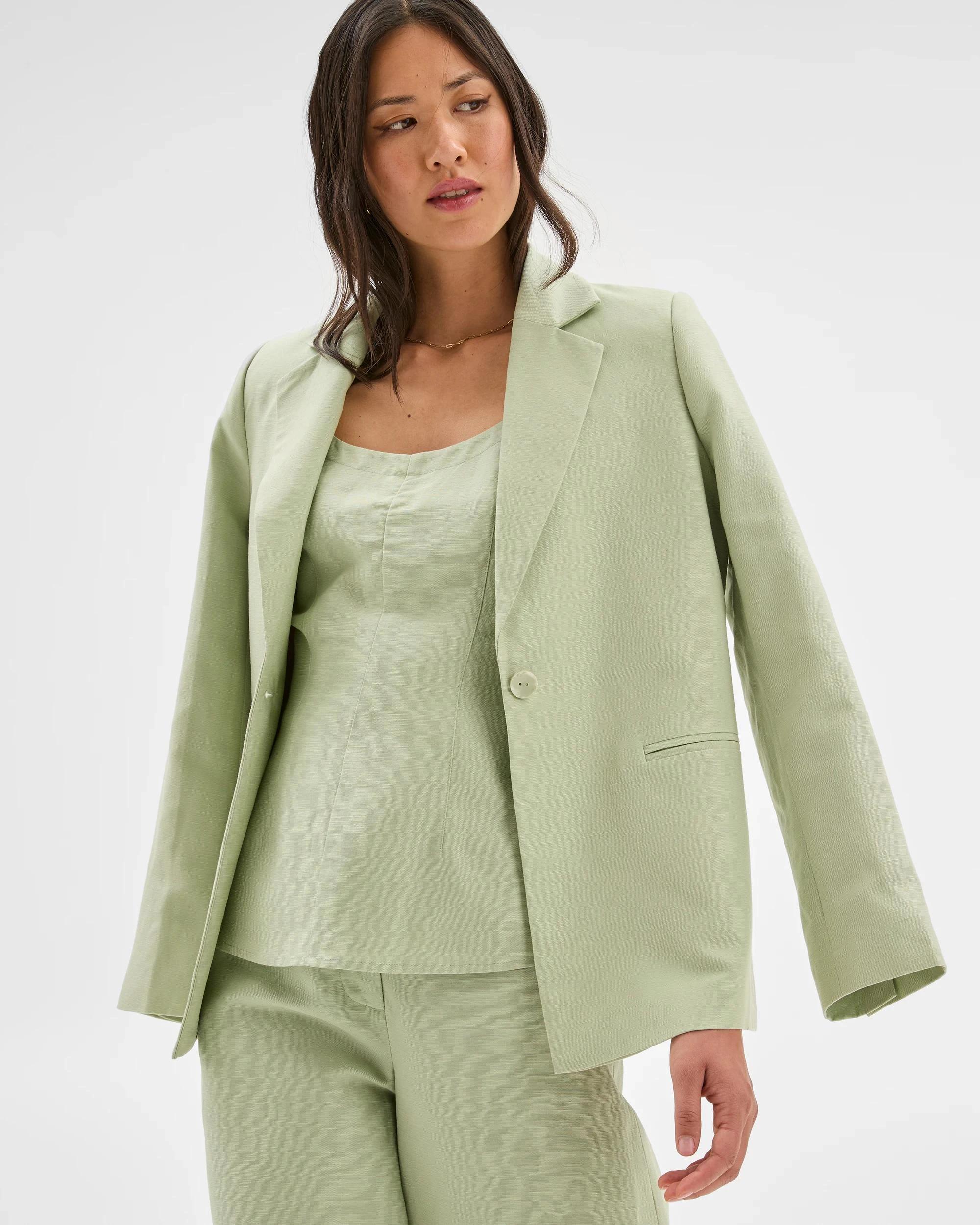 2 Linen Blend Single Breasted Blazer - Preview DESERT SAGE, 2 of 8