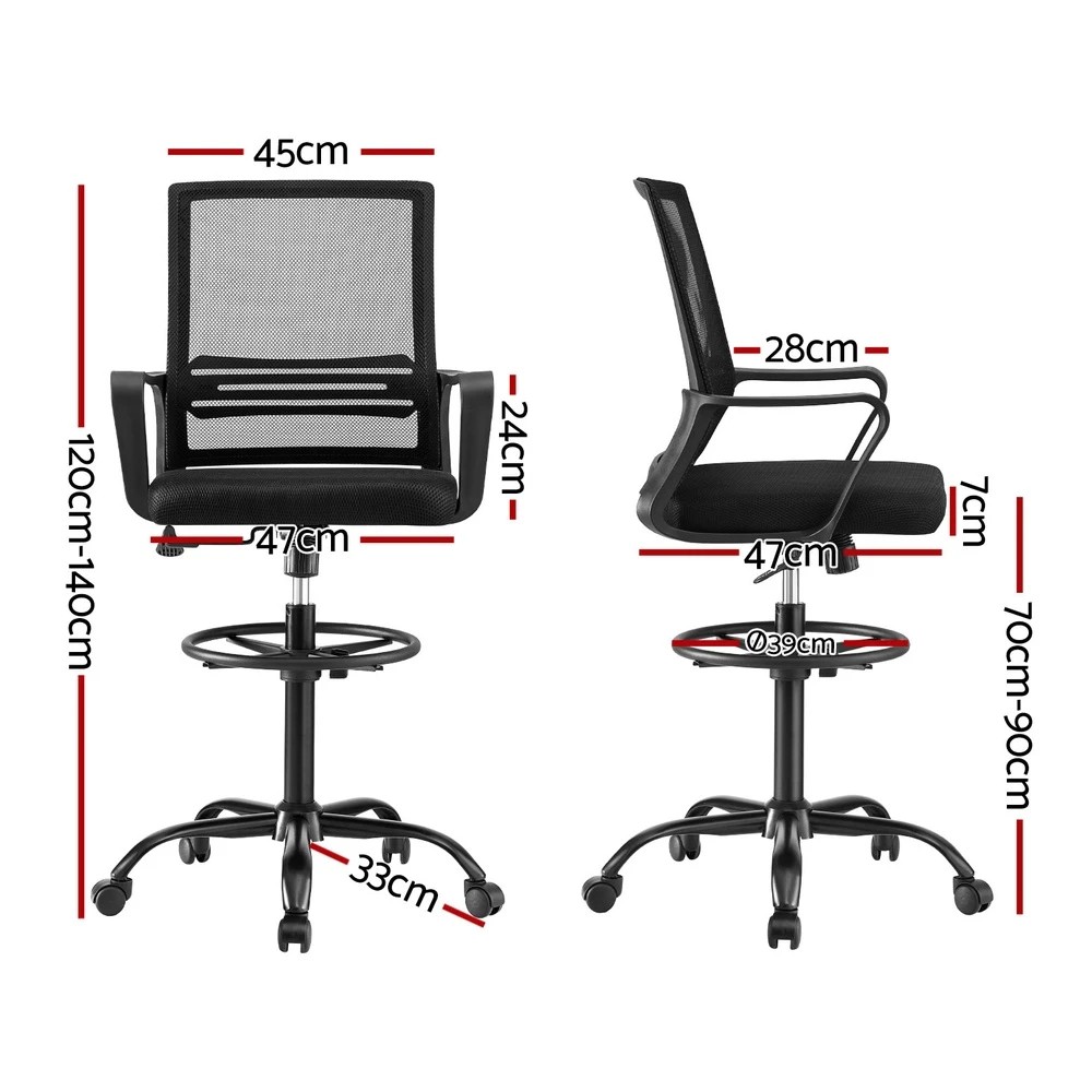 2 Artiss Office Chair Drafting Chairs Stool Computer Desk Studios Mesh - Black, 2 of 6