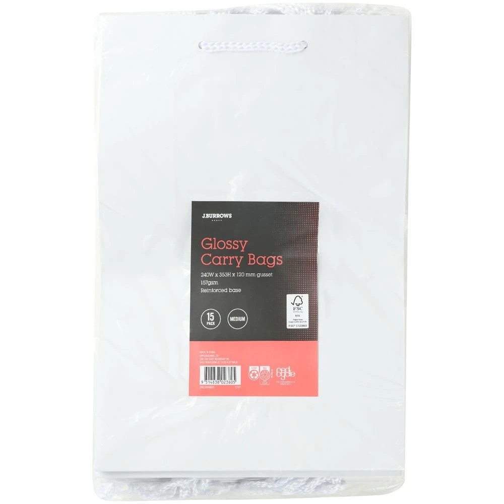 2 J.Burrows Carry Bags Medium White Glossy 15 Pack, 2 of 2