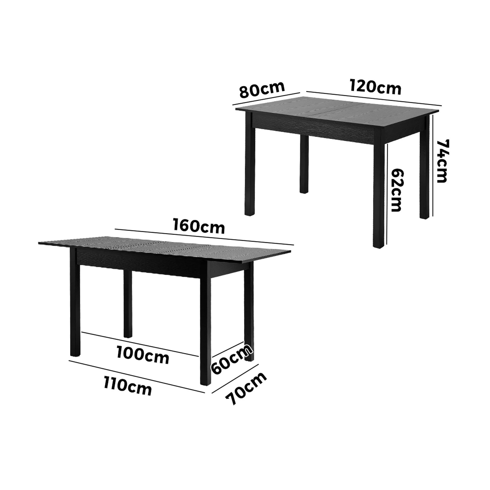 7 Oikiture 160cm Extendable Dining Table Wooden Rectangular Kitchen Table
 - Black, 7 of 7