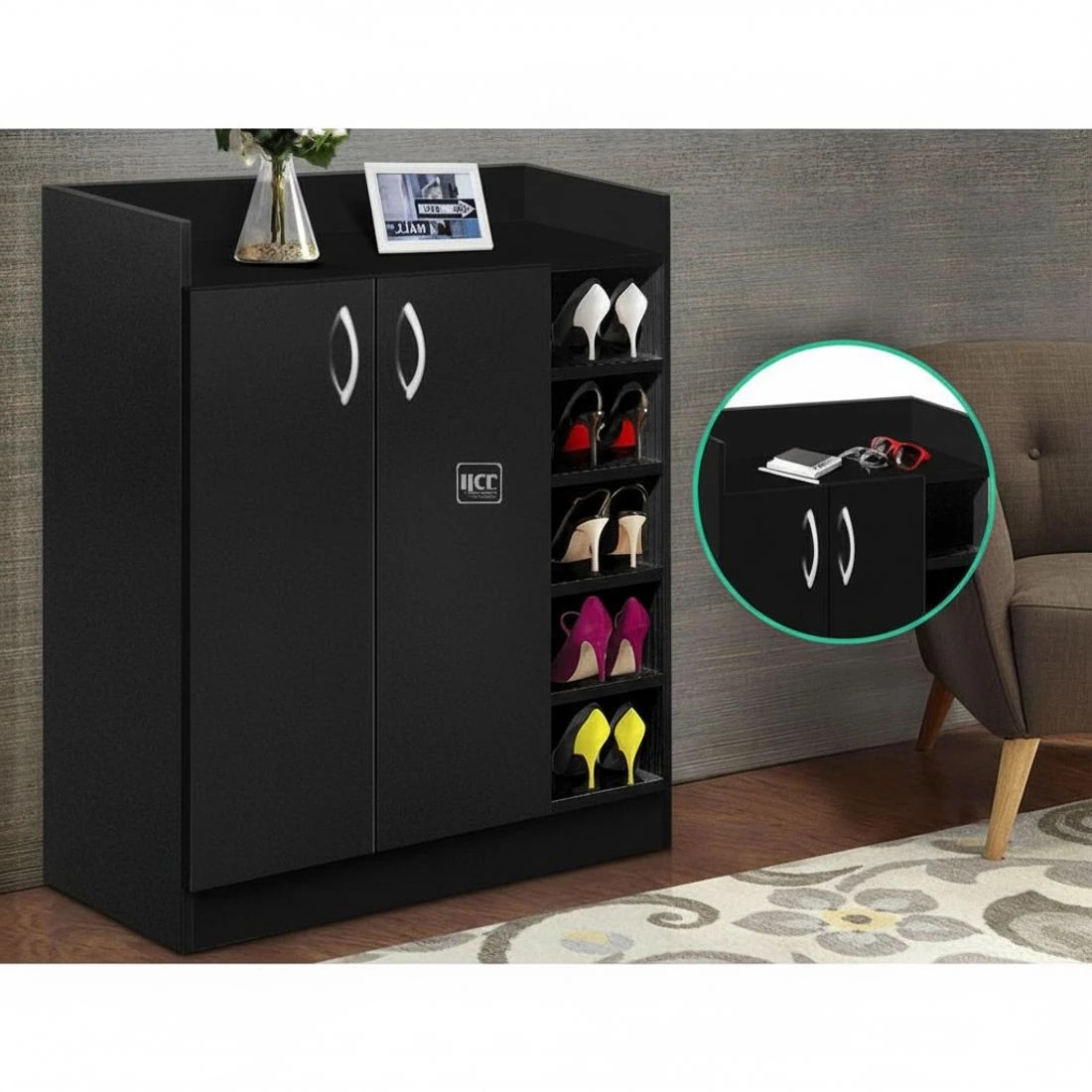 7 Artiss Shoe Rack Cabinet 21 Pairs Adjustable Shelves Clair - Black, 7 of 10