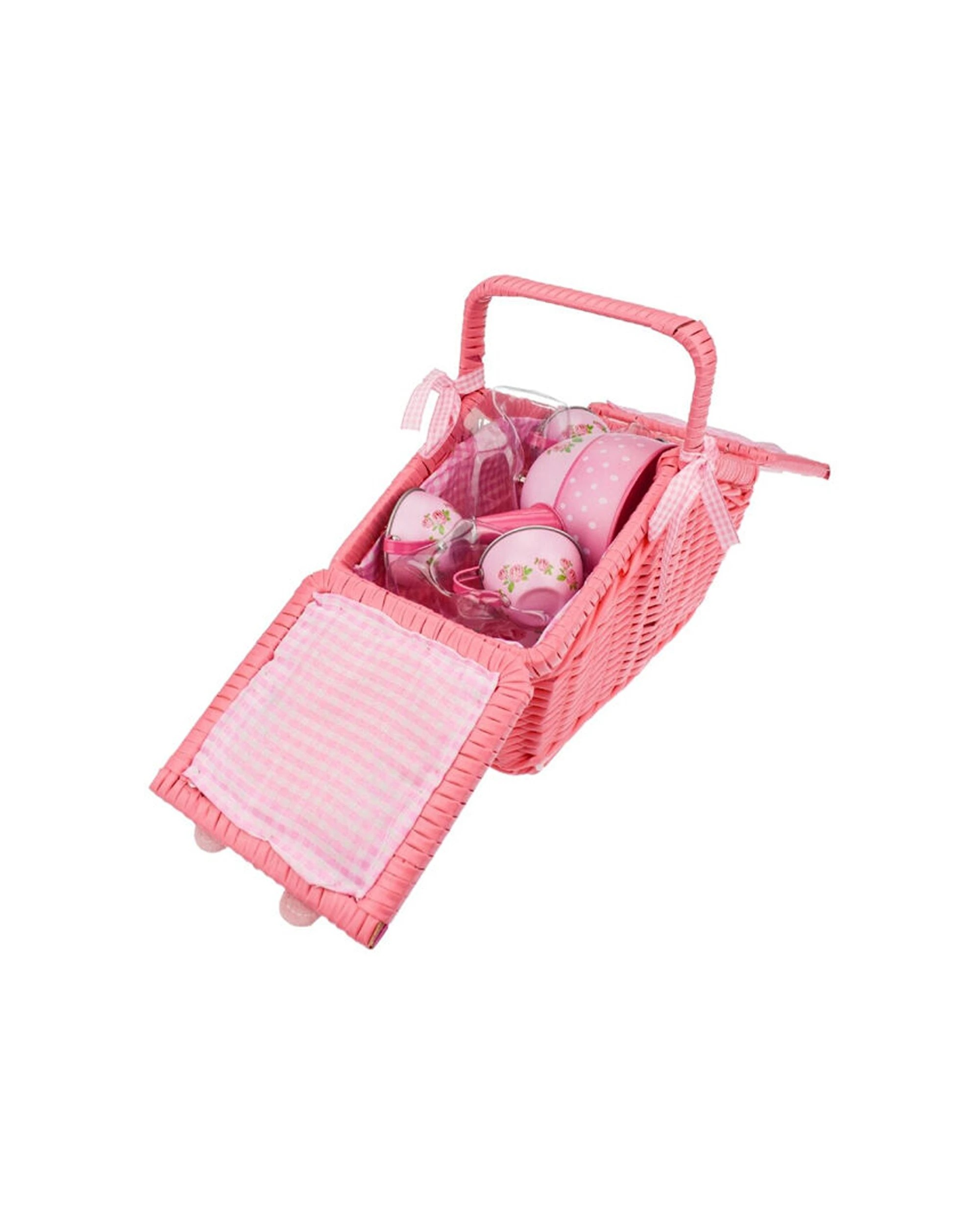 4 Kaper Kidz 18pc Rose Tin Tea Set With Picnic Basket Kids Pretend Play Toy - Pink, 4 of 7