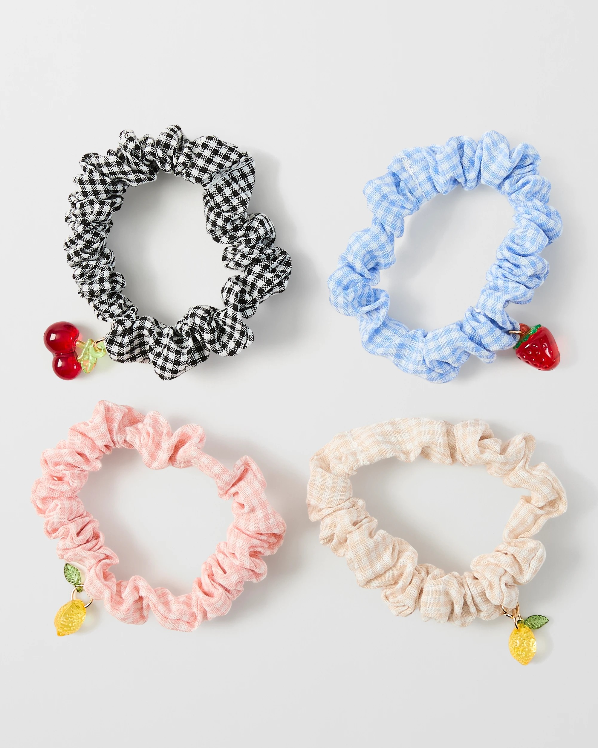 1 4 Pack Mini Fruit Hair Scrunchies - Gingham, 1 of 7
