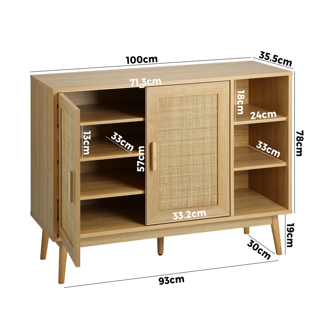 3 Oikiture Shoe Rack Shoes Storage Cabinet Sideboard Organiser Rattan Cupboard
 - Natural, 3 of 6