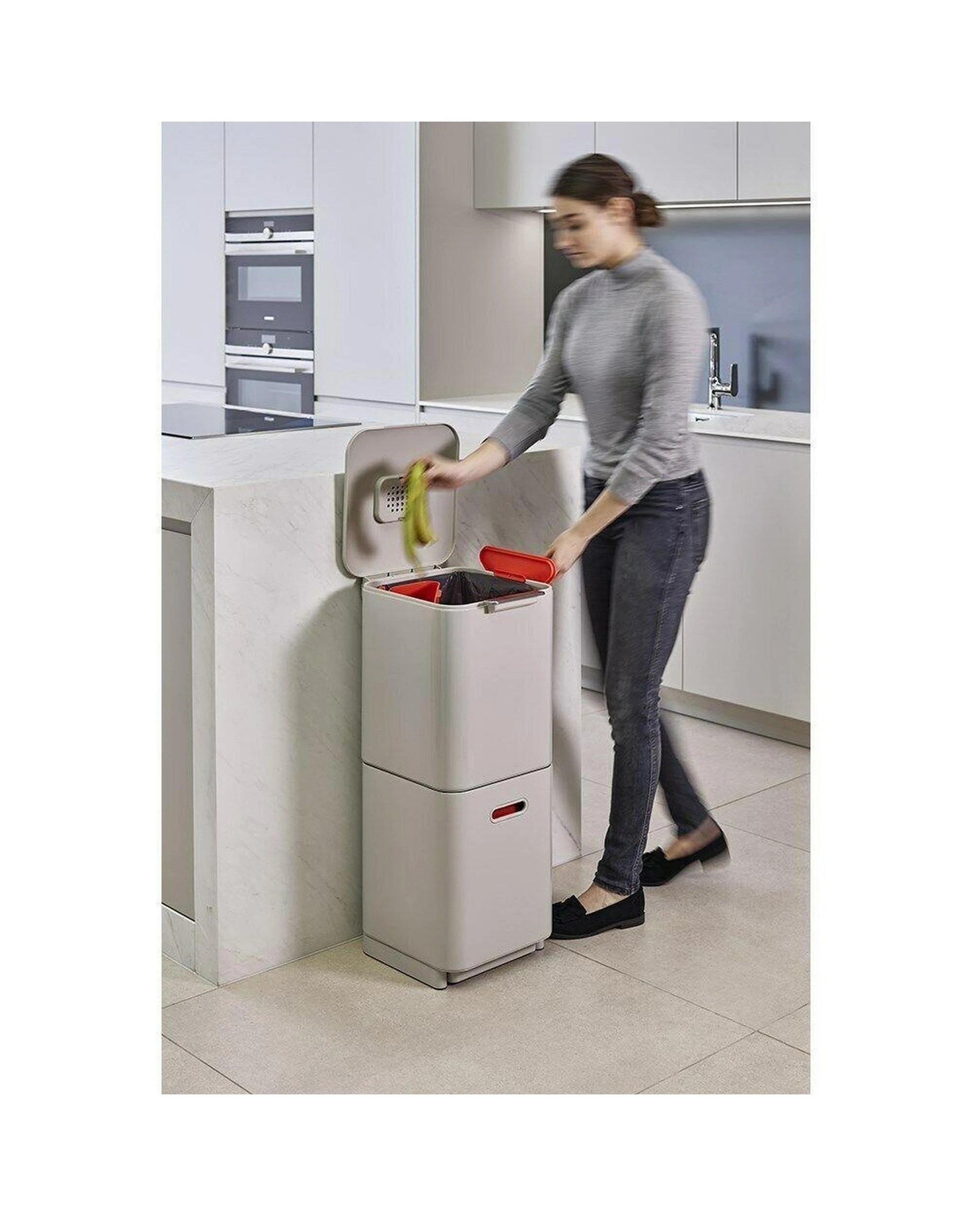 6 Joseph Joseph Totem Compact Waste Separation 40L Bin Stone 30064 - Natural, 6 of 9