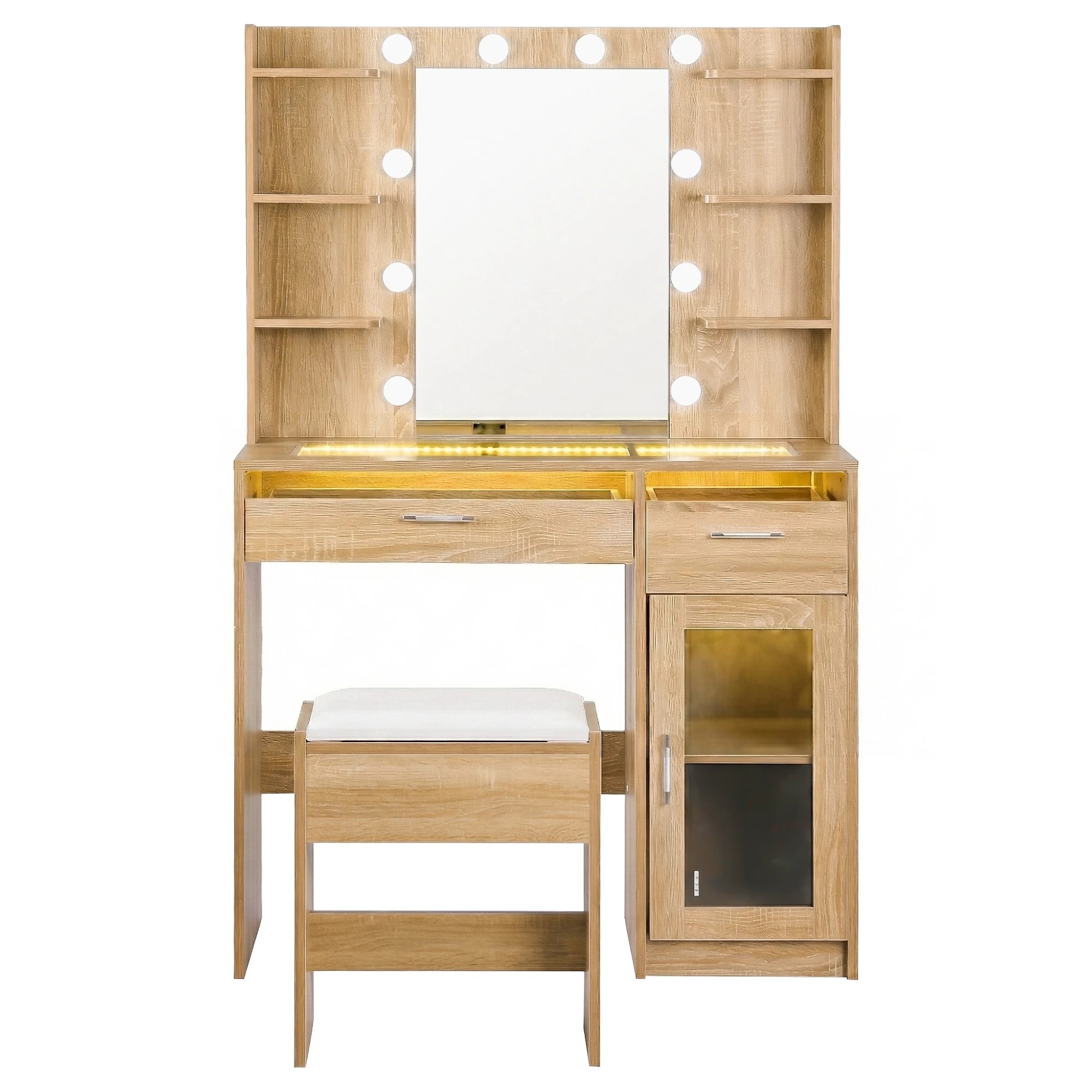 3 Artiss Dressing Table Vanity Desk Set 10 LED Bulbs RGB Light - Natural, 3 of 3