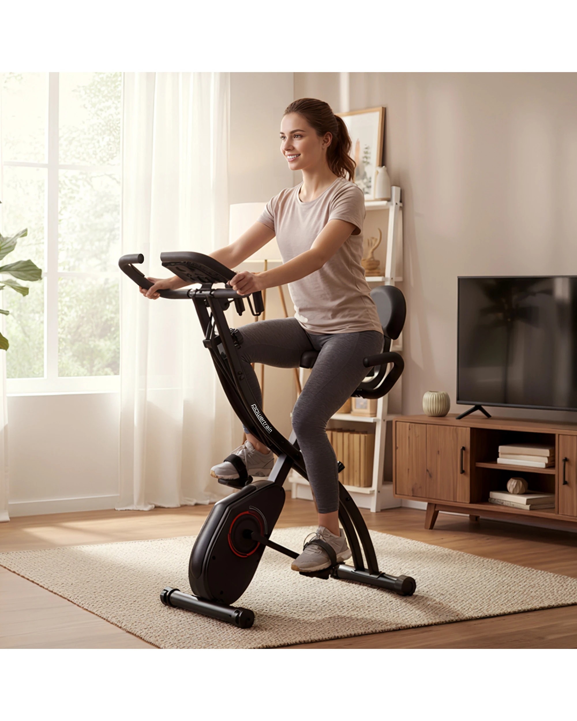 9 Powertrain 135E 4-in-1 Foldable X-Bike with LCD Display and Resistance Bands - Black, 9 of 10