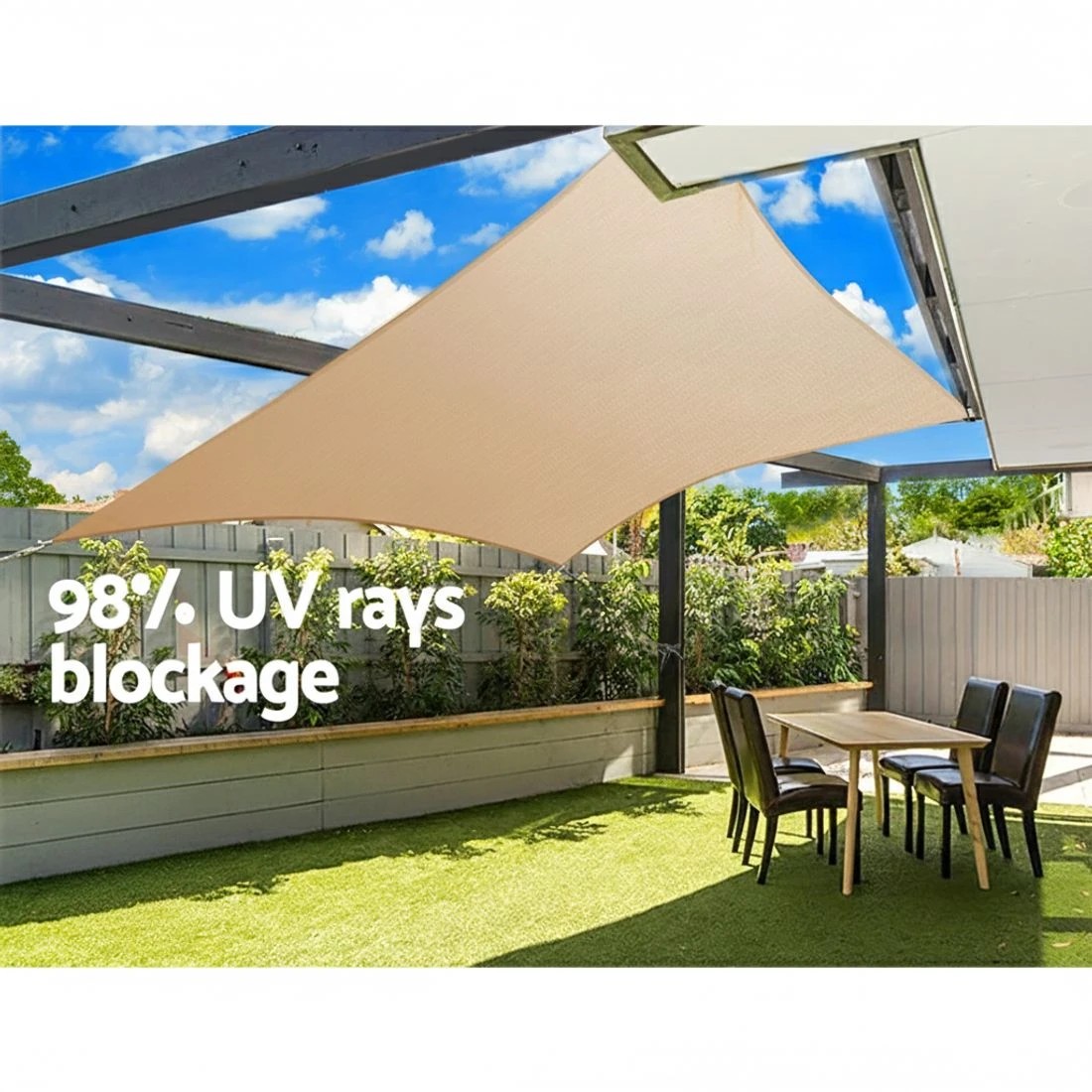 6 Instahut Shade Sail 2x4m Rectangle 280GSM 98% Sand Shade - Beige, 6 of 6