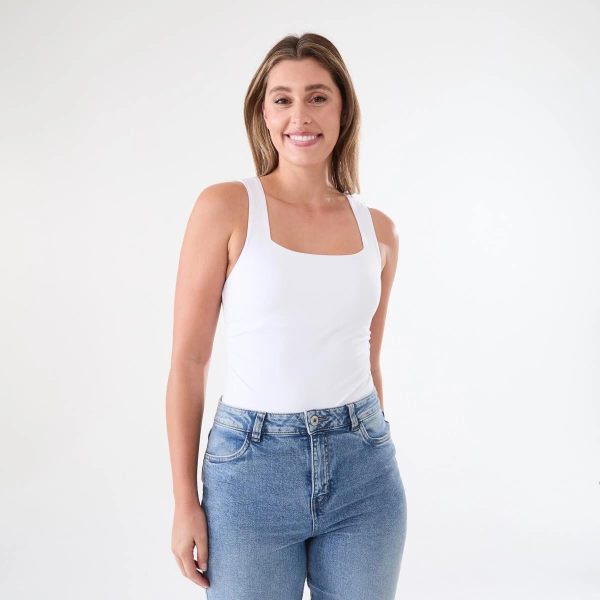 2 Sleeveless Straight Neck Bodysuit WHITE, 2 of 7