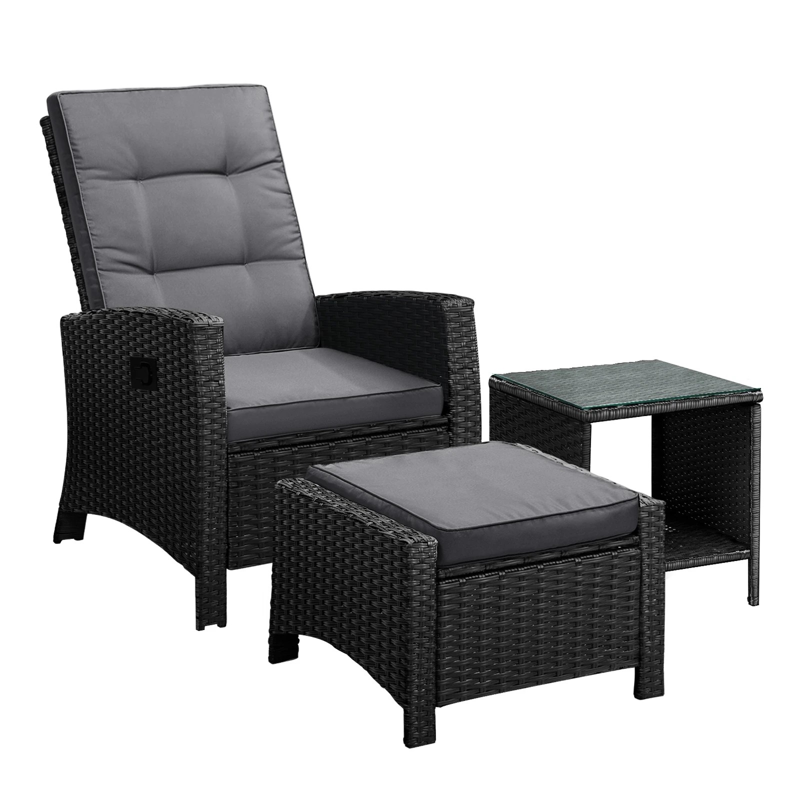1 Livsip Recliner Chairs & Table Outdoor Furniture Wicker Sofa Patio Set Garden - Multi, 1 of 9