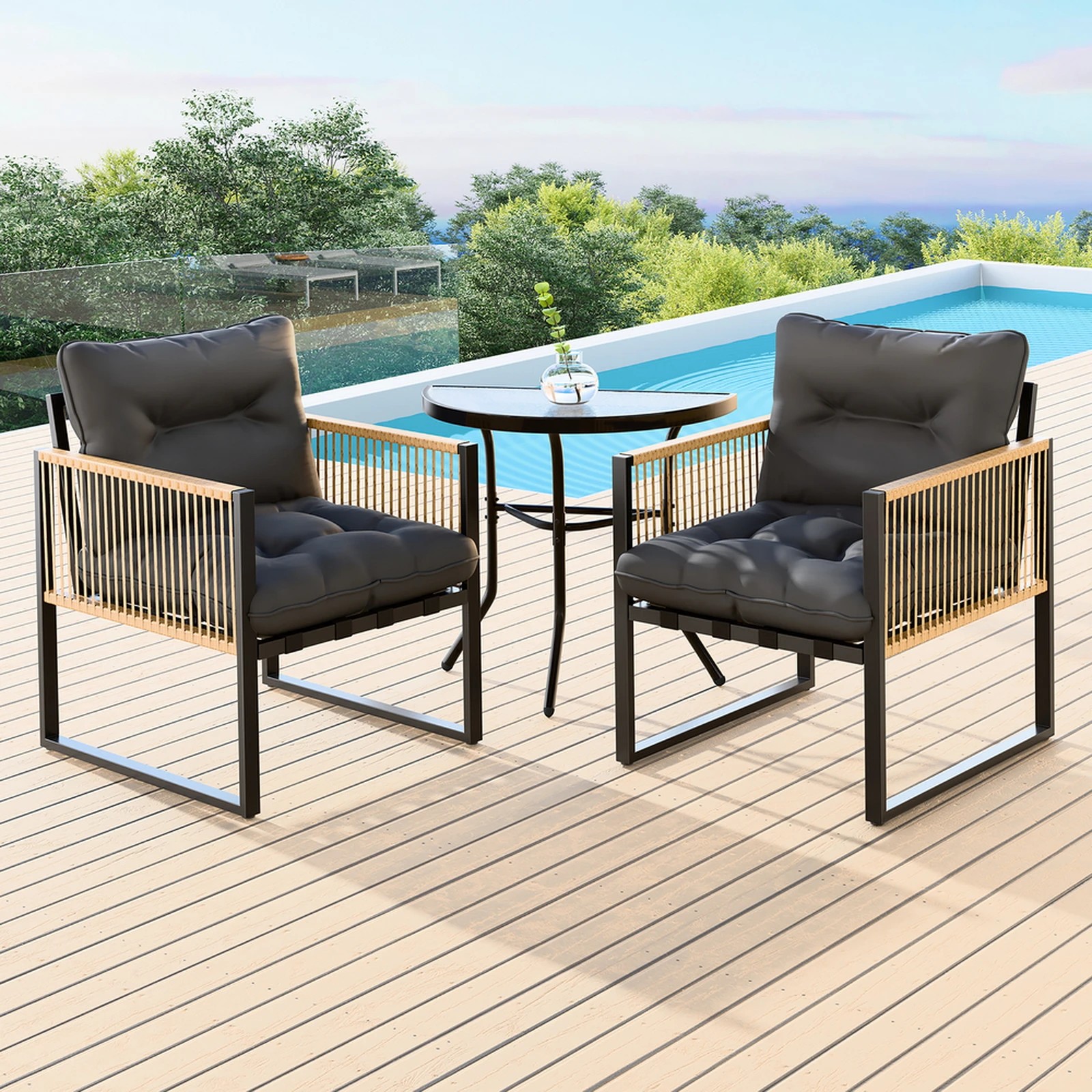 10 Alfordson Outdoor Dining Patio Furniture Bistro Set Table and Chairs Semicircle - Black Grey, 10 of 10