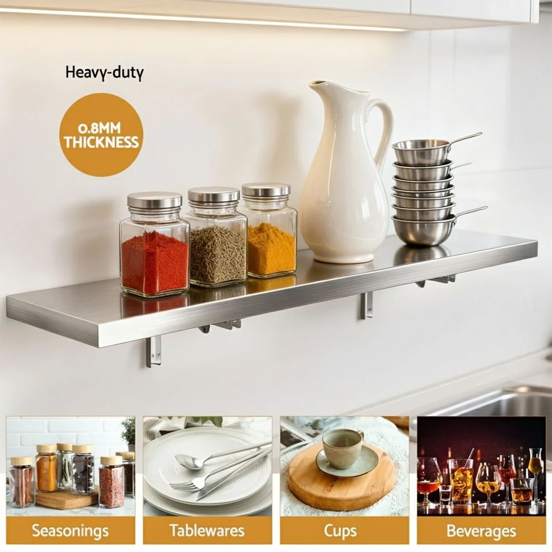 3 Cefito 1200mm Foldable Stainless Steel Wall Shelf Kitchen Storage Rack - Silver, 3 of 5