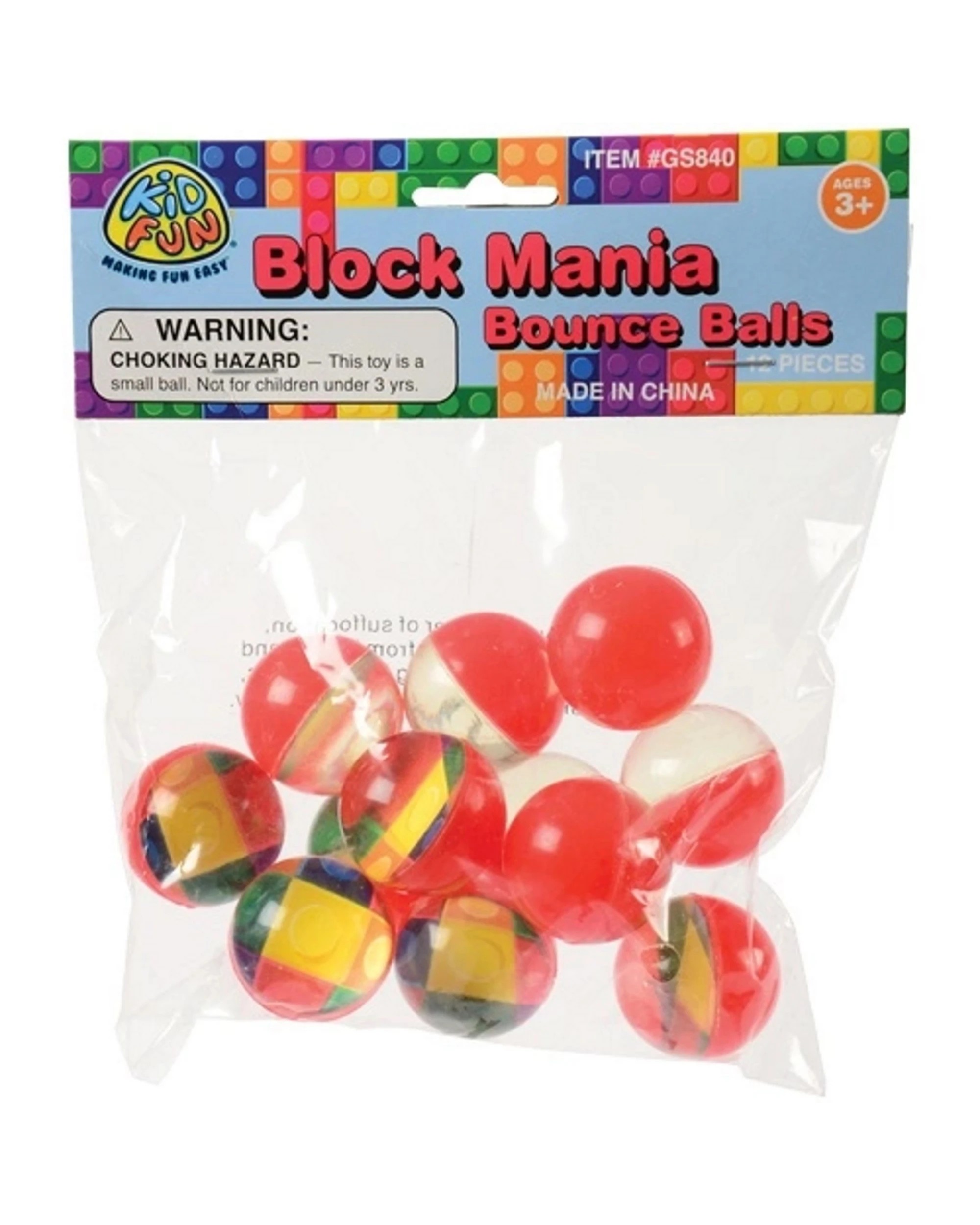 3 Partyrama Block Mania Bounce Balls Pack of 12, 3 of 3
