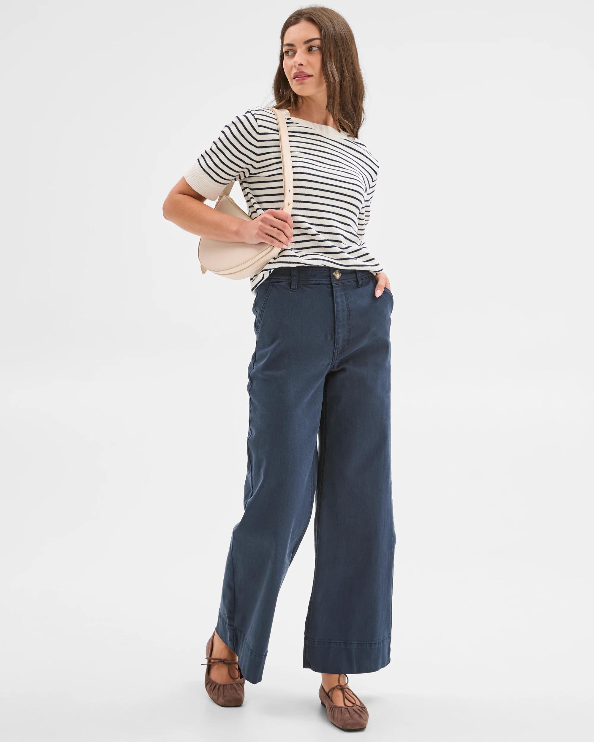 1 Target Petites Australian Cotton Blend Stretch Twill Wide Leg Pants NAVY BLAZER, 1 of 6