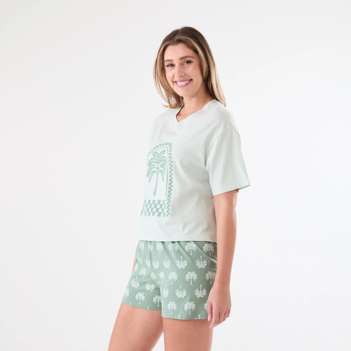 2 Knit T-shirt and Shorts Pyjama Set PALM SPROUT, 2 of 6