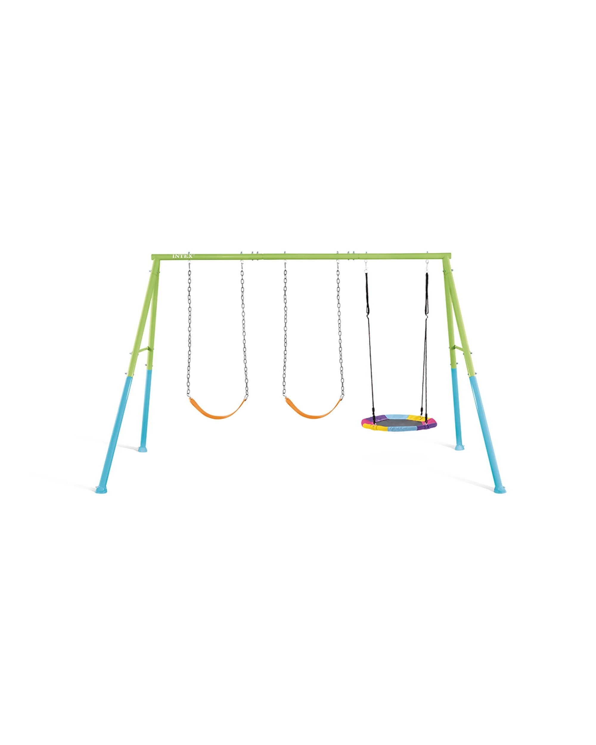 2 Intex Three Feature Steel Frame Kids Swing Set Backyard 3 Years Plus Saucer Glider - Green, 2 of 4