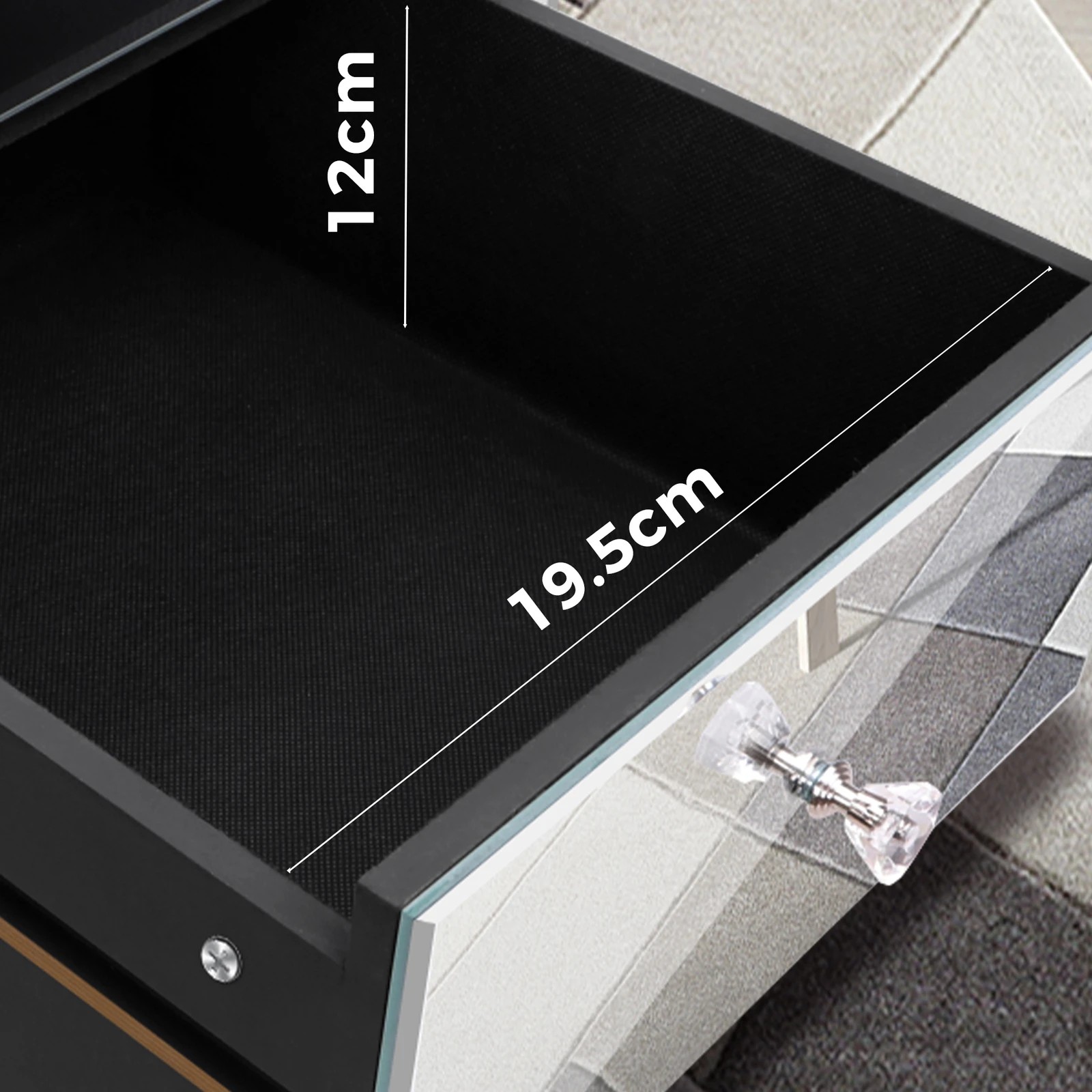 8 Alfordson Bedside Table Mirrored Cabinet Nightstand Side End Table Drawers - Silver, 8 of 10