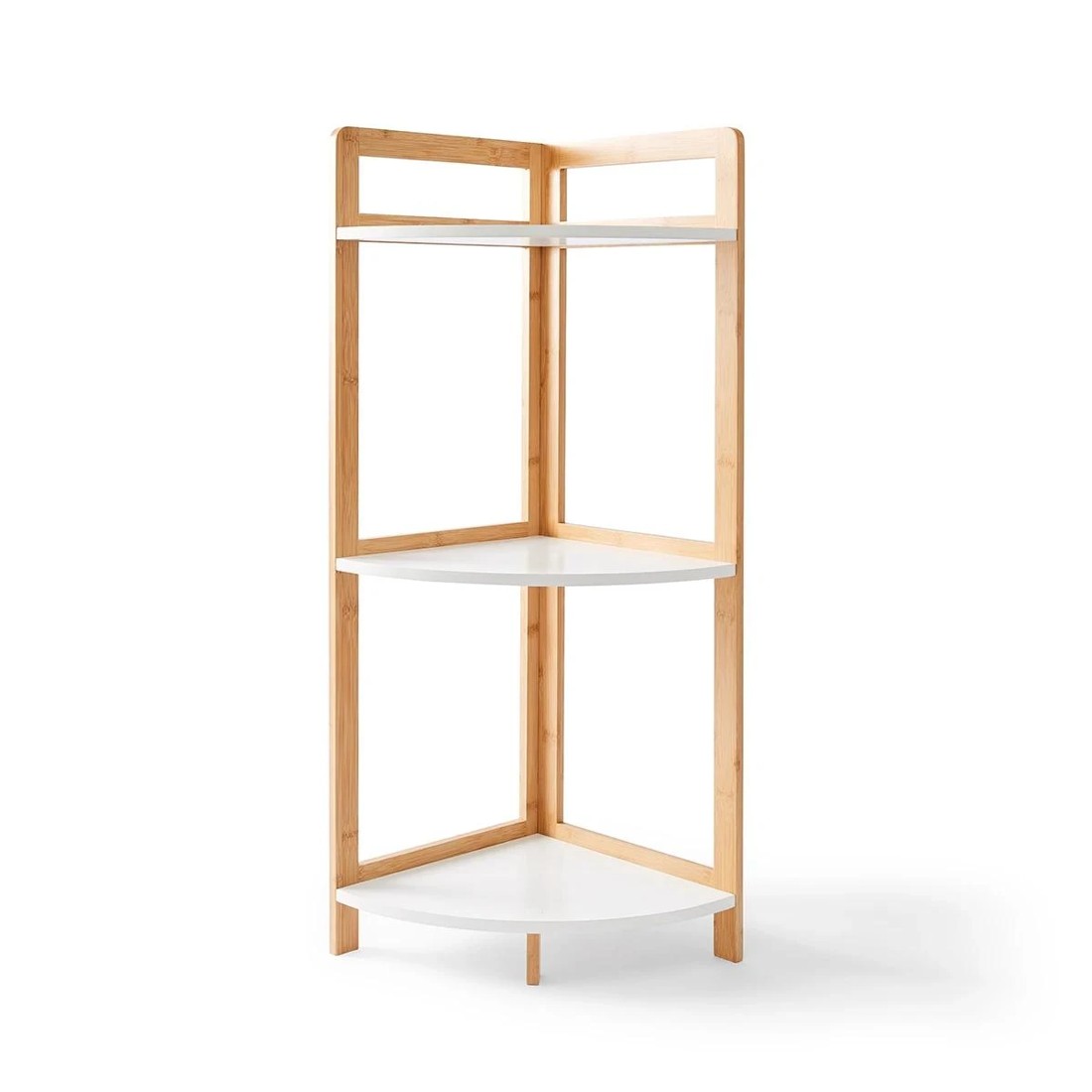 6 Bamboo and White 3 Tier Corner Shelf, 6 of 10