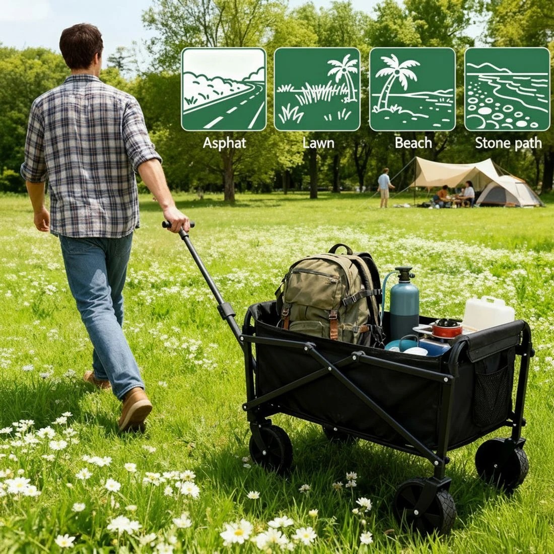 5 Gardeon Garden Cart Folding Trolley Camping Wagon Barrow Outdoor Beach - Black, 5 of 8