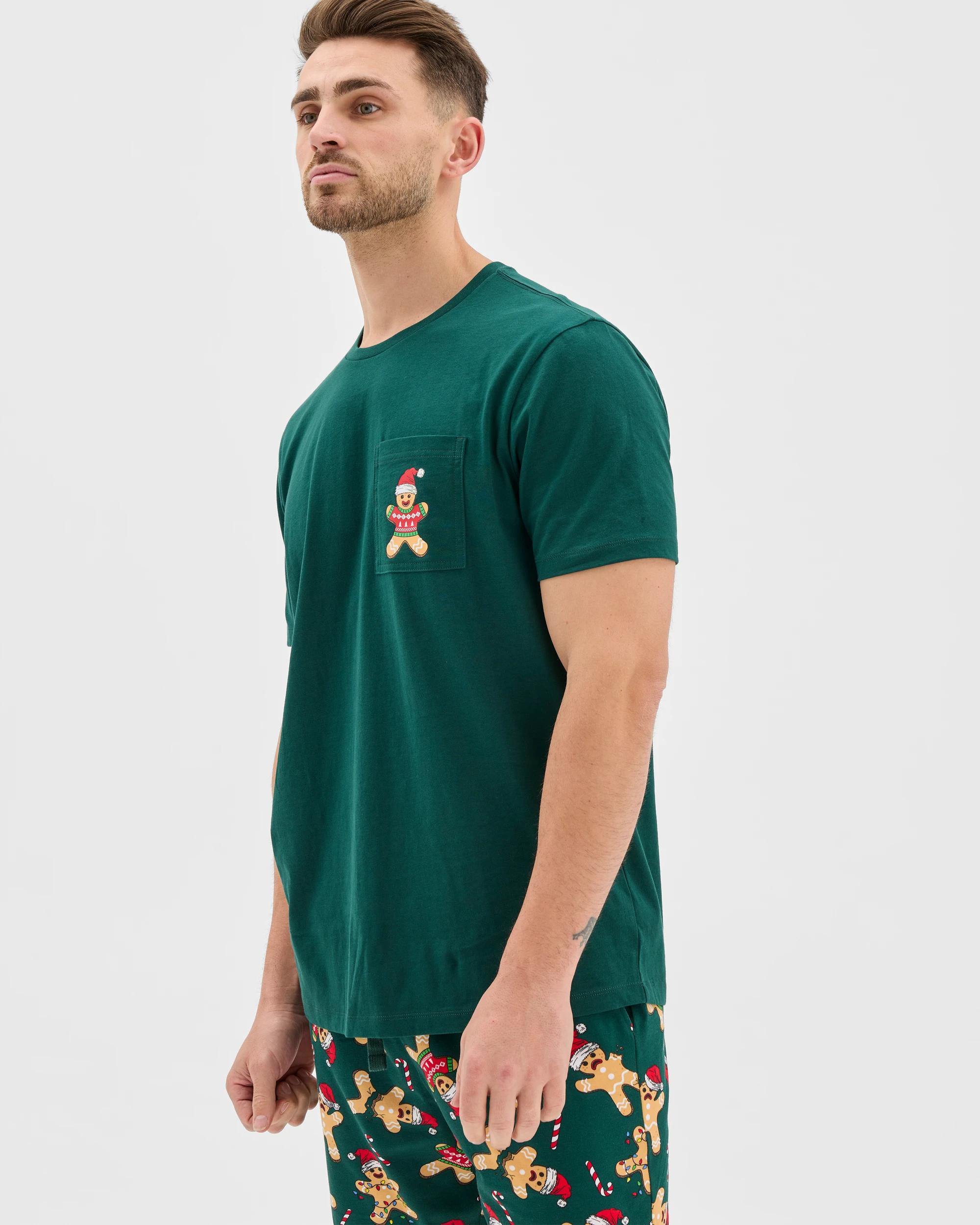 3 Maxx Australian Cotton Short Sleeve Top & Shorts Christmas Pyjama Set GREEN CHRISTMAS GINGERBREAD, 3 of 7