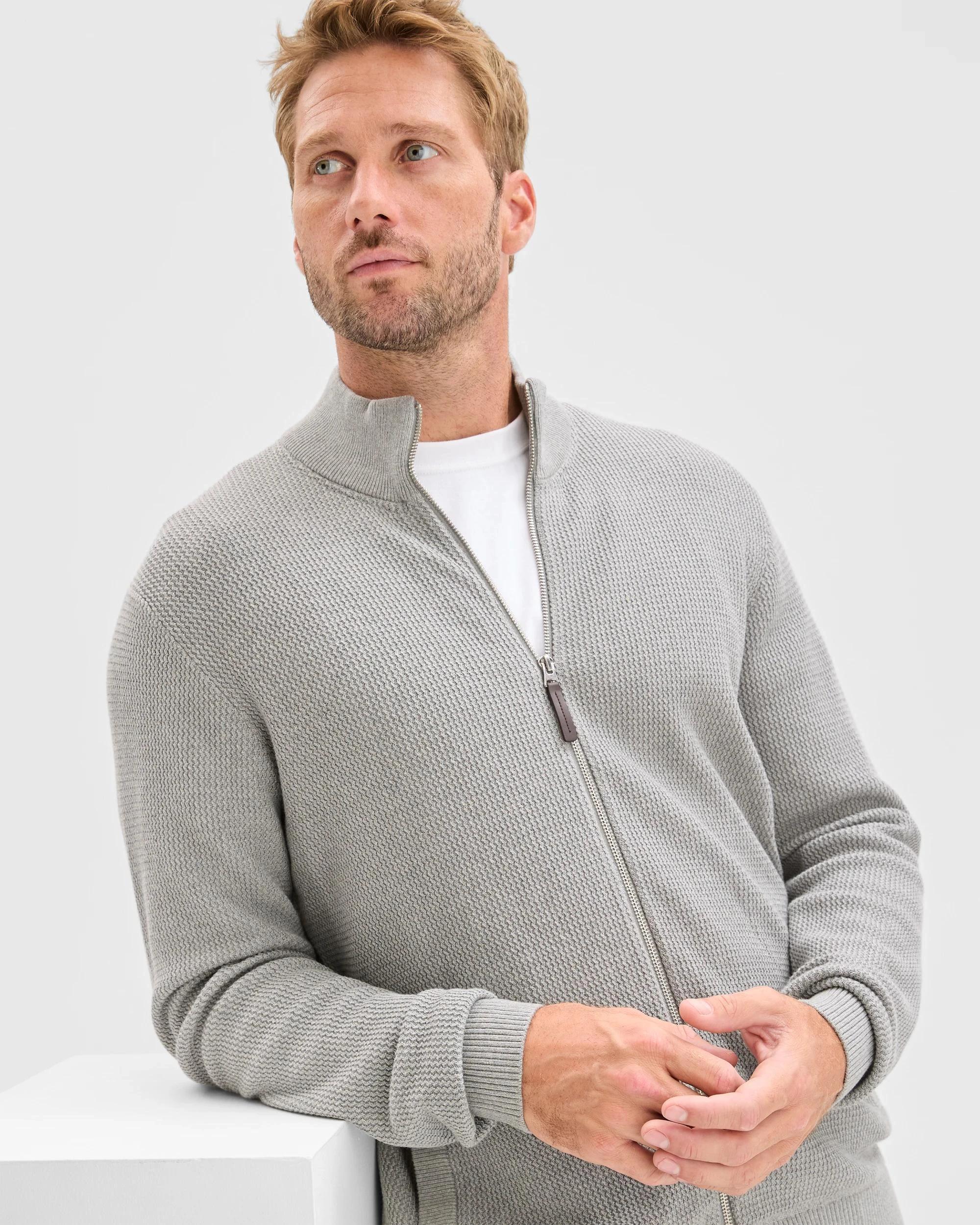1 Target Man Australian Cotton Zip Through Knit Jumper LIGHT GREY, 1 of 6