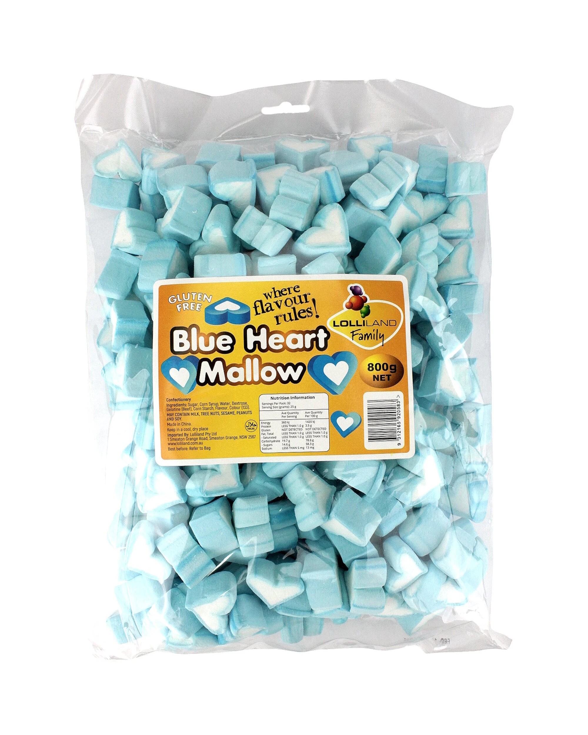 1 Lolliland Heart Marshmallows 800g Bag - Blue, 1 of 1