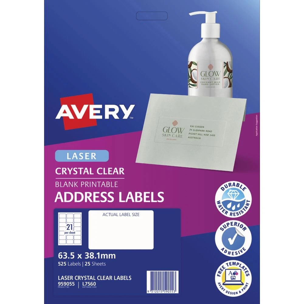 2 Avery 21UP Laser Address Labels Clear 25 Sheets, 2 of 5