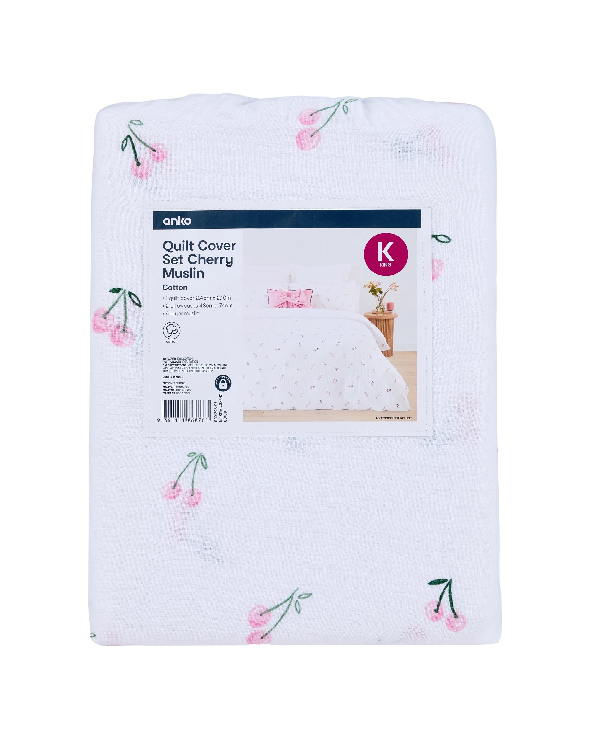 7 Cherry Muslin Cotton Quilt Cover Set - King Bed, 7 of 7