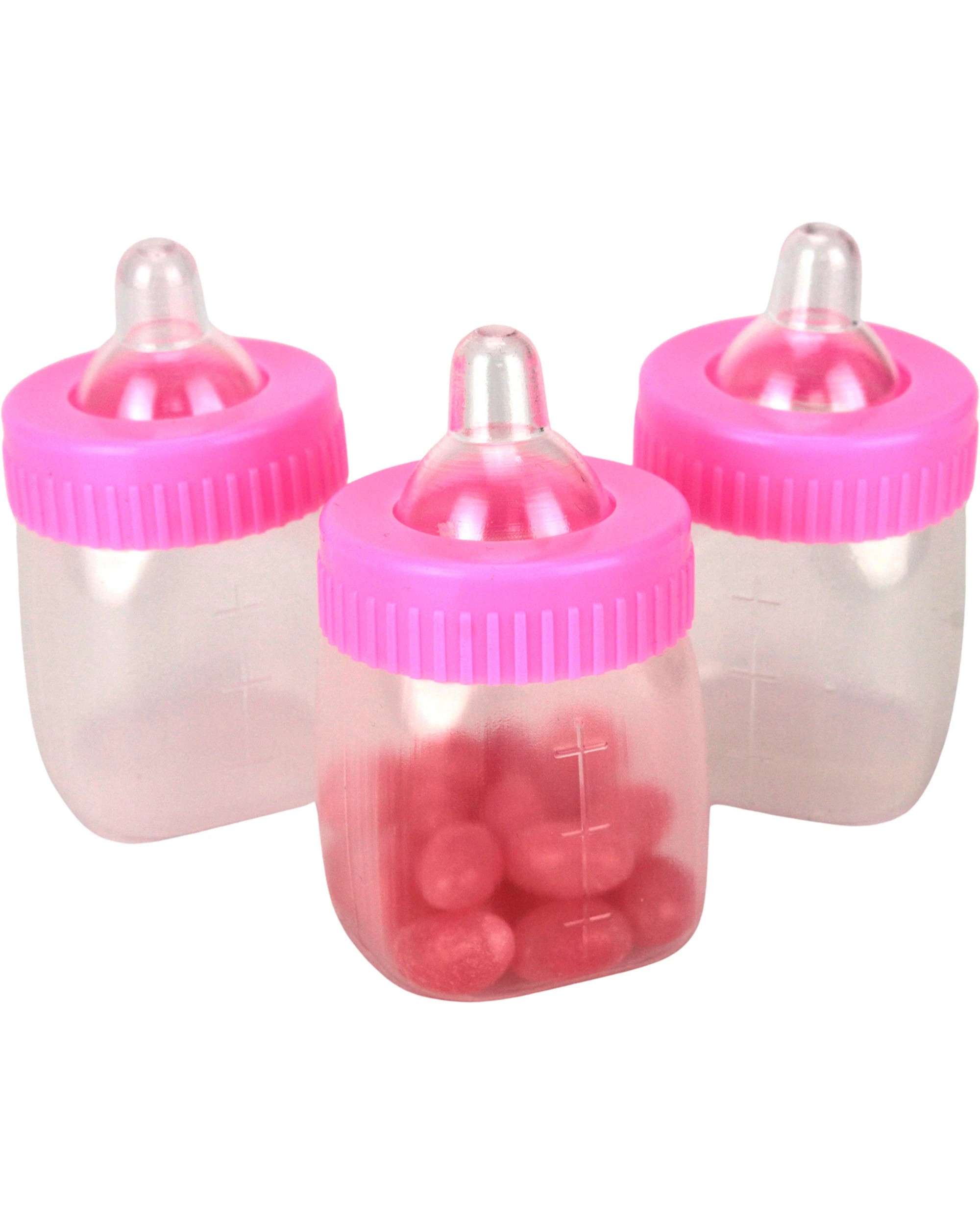 1 Partyrama Pink Mini Fillable Baby Bottles Pack of 12, 1 of 2
