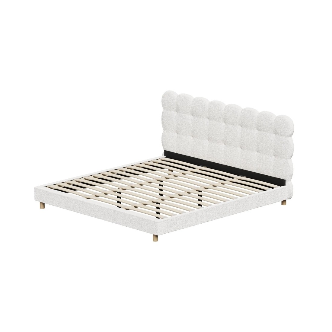 7 Oikiture King Bed Tufted Bedhead Boucle Bed Frame
 - White, 7 of 10