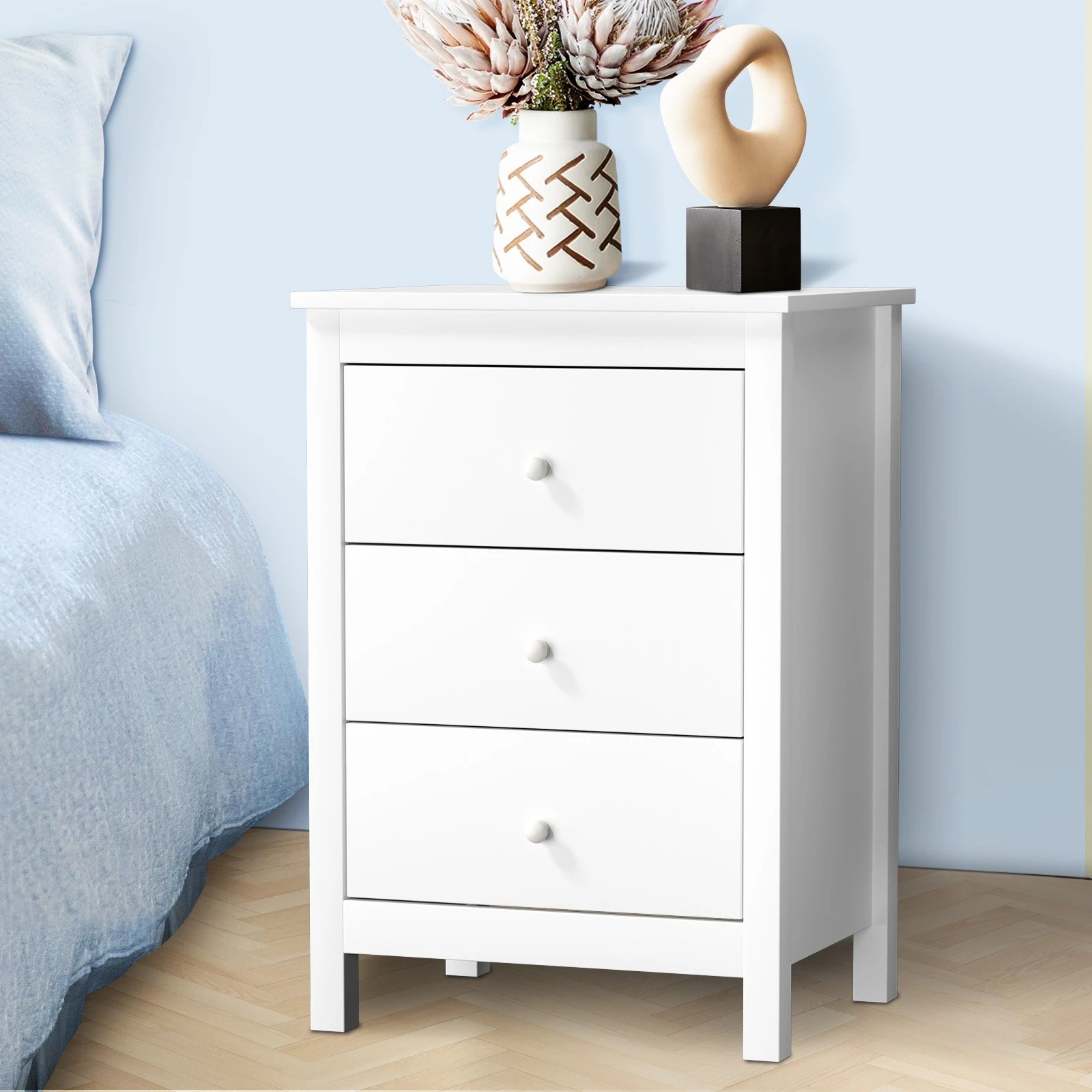 2 Oikiture Bedside Table 3 Drawers Storage Cabinet Nightstand
 - White, 2 of 10