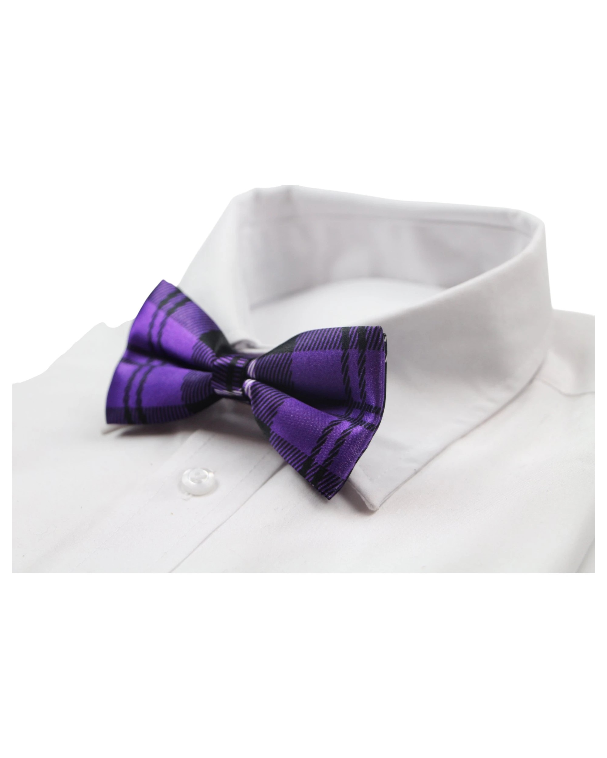 1 Zasel Mens Purple & Black Plaid Patterned Bow Tie, 1 of 3