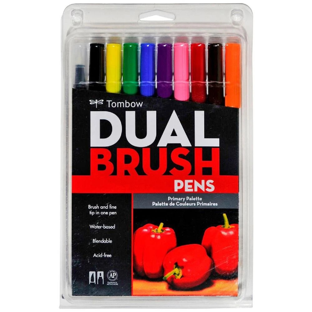 1 Tombow Dual Tip Brush Pens Primary 10 Pack, 1 of 1