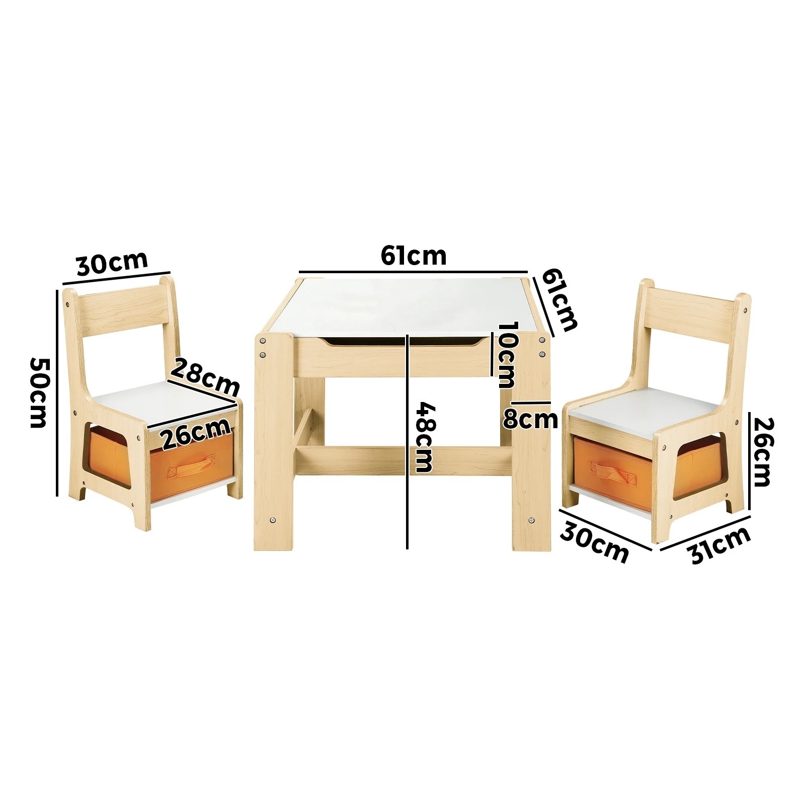 10 Oikiture Kids Table And Chairs Set Activity Play Study Desk Toys Storage Box
 - Natural, 10 of 10