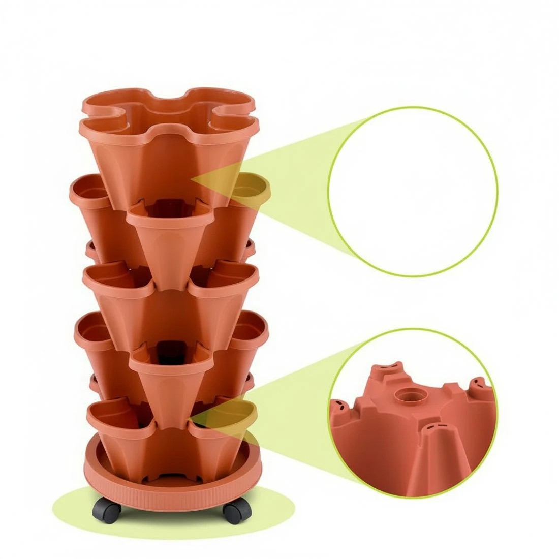 4 Green Fingers Raised Garden Bed 5 Tier Vertical Brick Red, Stackable for Strawberry Herbs - Brown, 4 of 6
