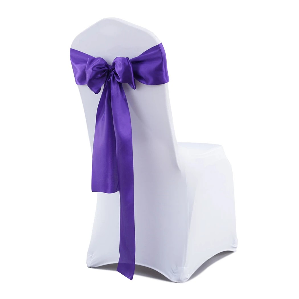 1 Traderight 50 Pcs Satin Chair Sashes - Purple, 1 of 8