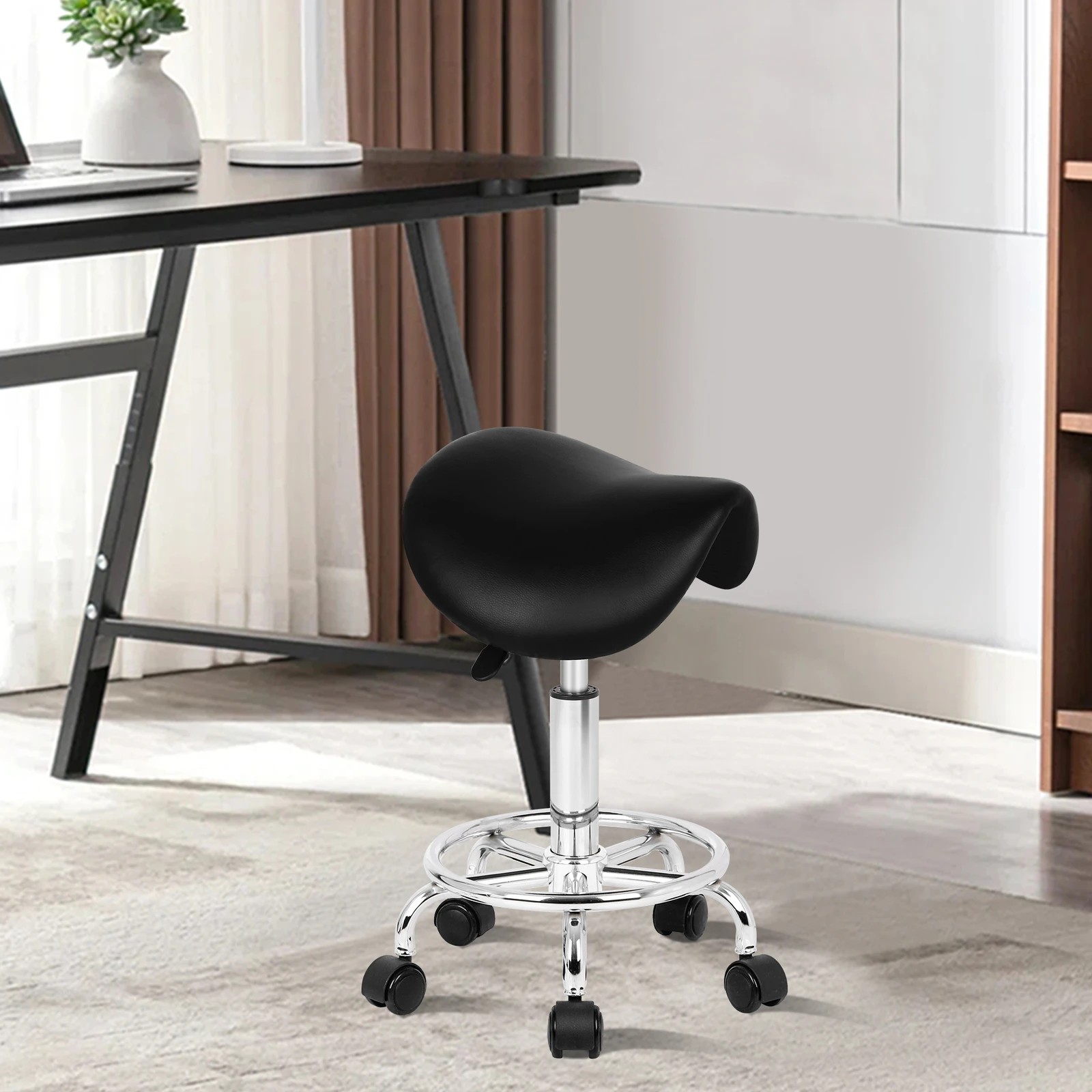 6 Alfordson 2x Salon Stool Saddle Swivel Barber Hair Dress Chair Sierra - Black, 6 of 10